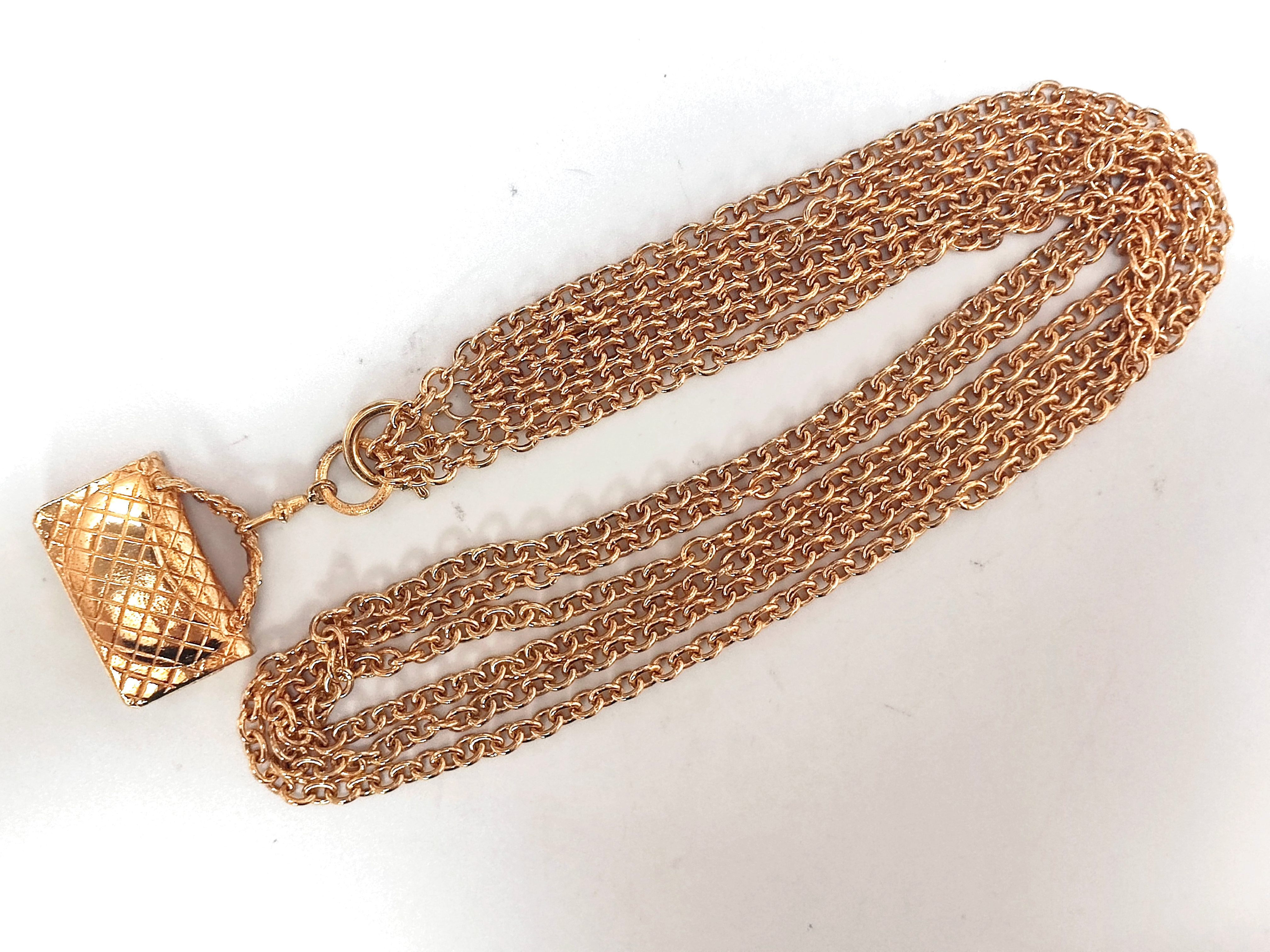 Coco Mark Matelassé Bag Triple Strand Necklace — view 7