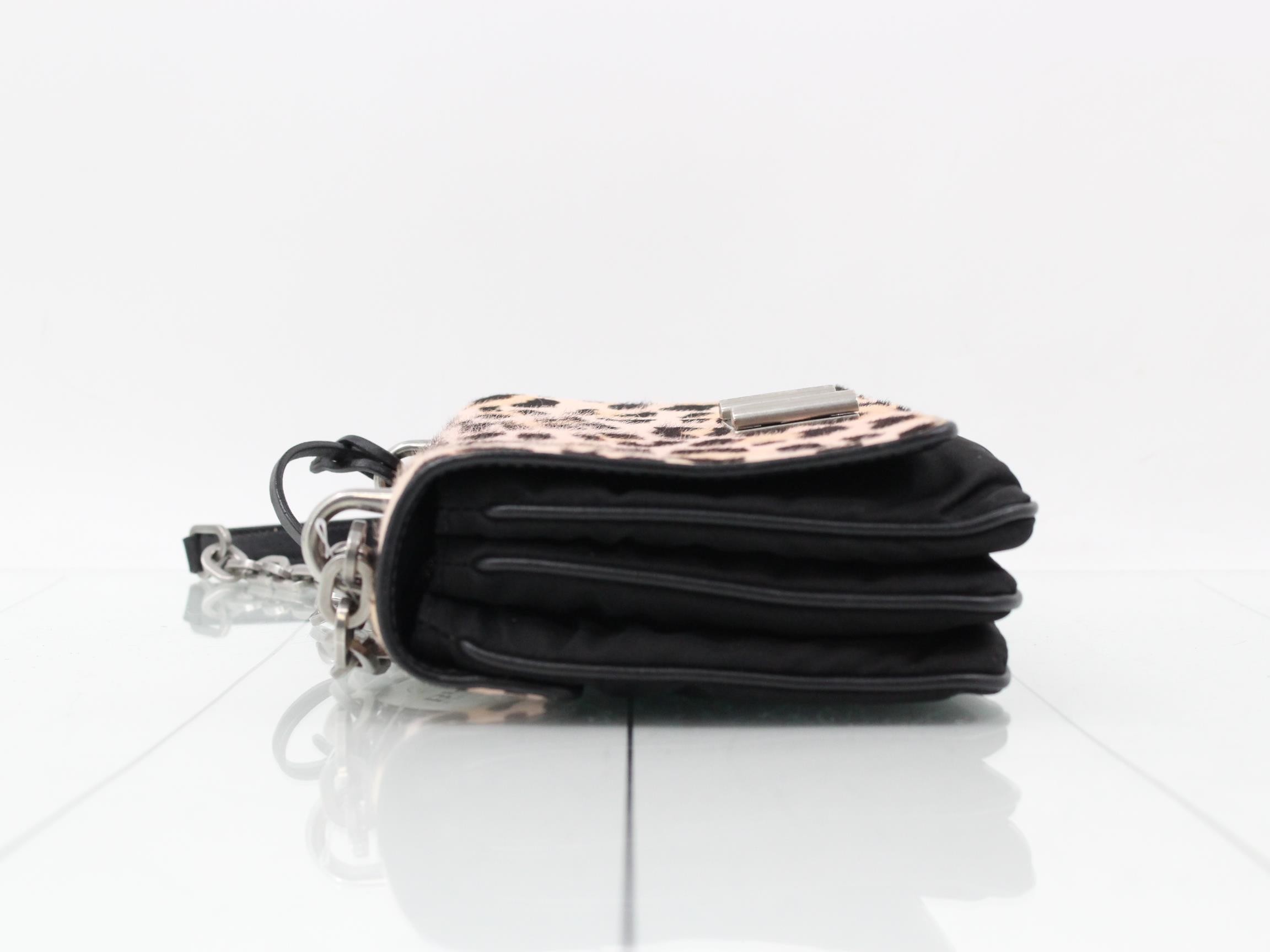 Calf hair leopard print metal logo push-lock chain shoulder bag — view 4