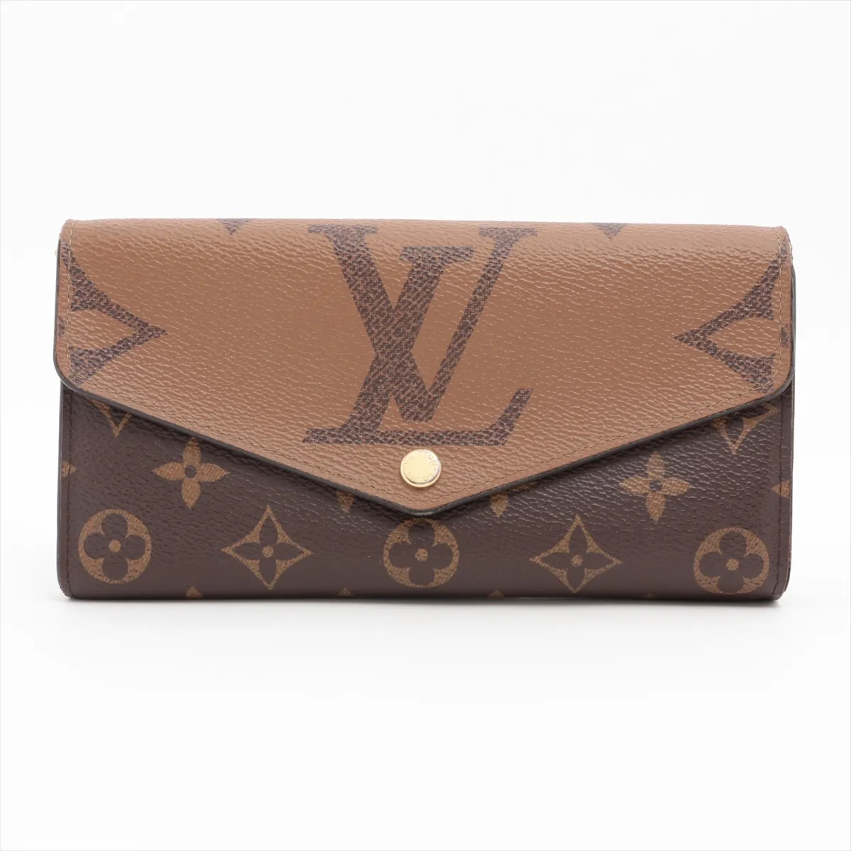 Giant Monogram Reverse Portefeuille Sarah M80726 Marron Long Wallet with initials; RFID detected.