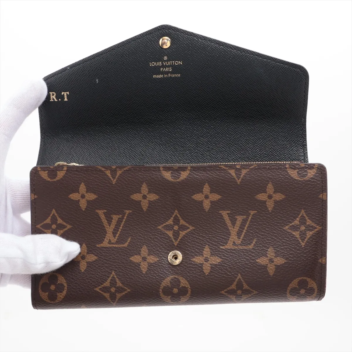Giant Monogram Reverse Portefeuille Sarah M80726 Marron Long Wallet with initials; RFID detected. — view 3