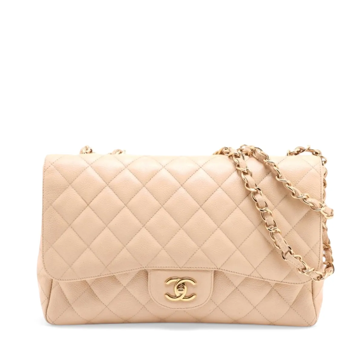Large Matelassé 30 Caviar Skin Single Flap Double Chain Bag, Beige, Gold Hardware, Serial Number 13-series, A28600