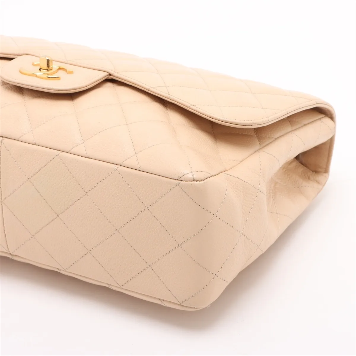 Large Matelassé 30 Caviar Skin Single Flap Double Chain Bag, Beige, Gold Hardware, Serial Number 13-series, A28600 — view 3