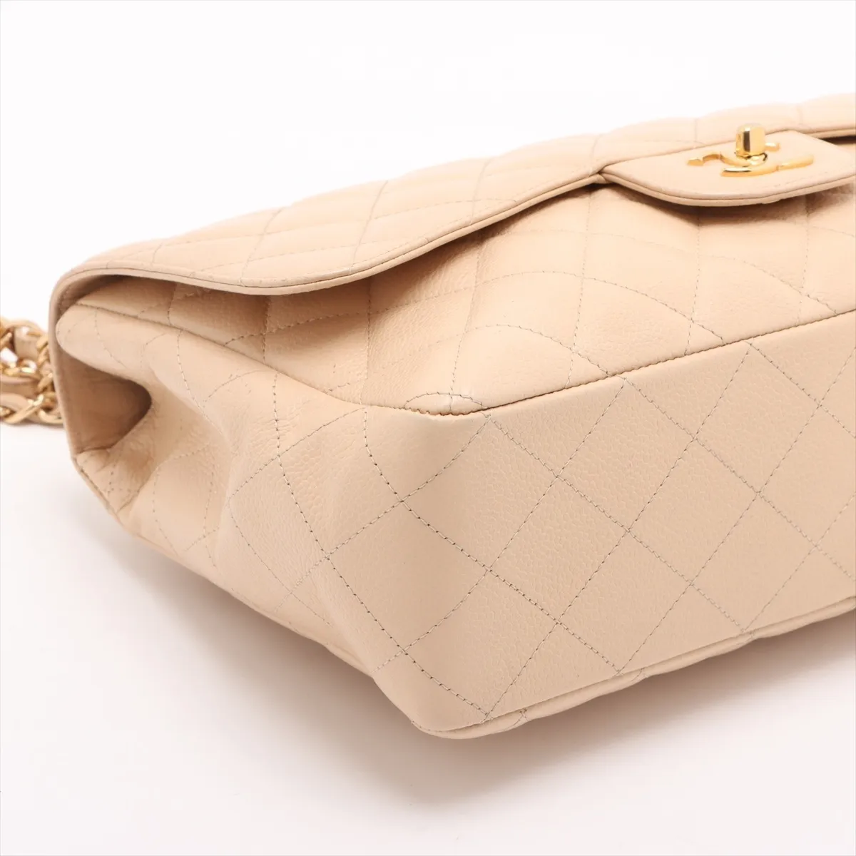 Large Matelassé 30 Caviar Skin Single Flap Double Chain Bag, Beige, Gold Hardware, Serial Number 13-series, A28600 — view 4