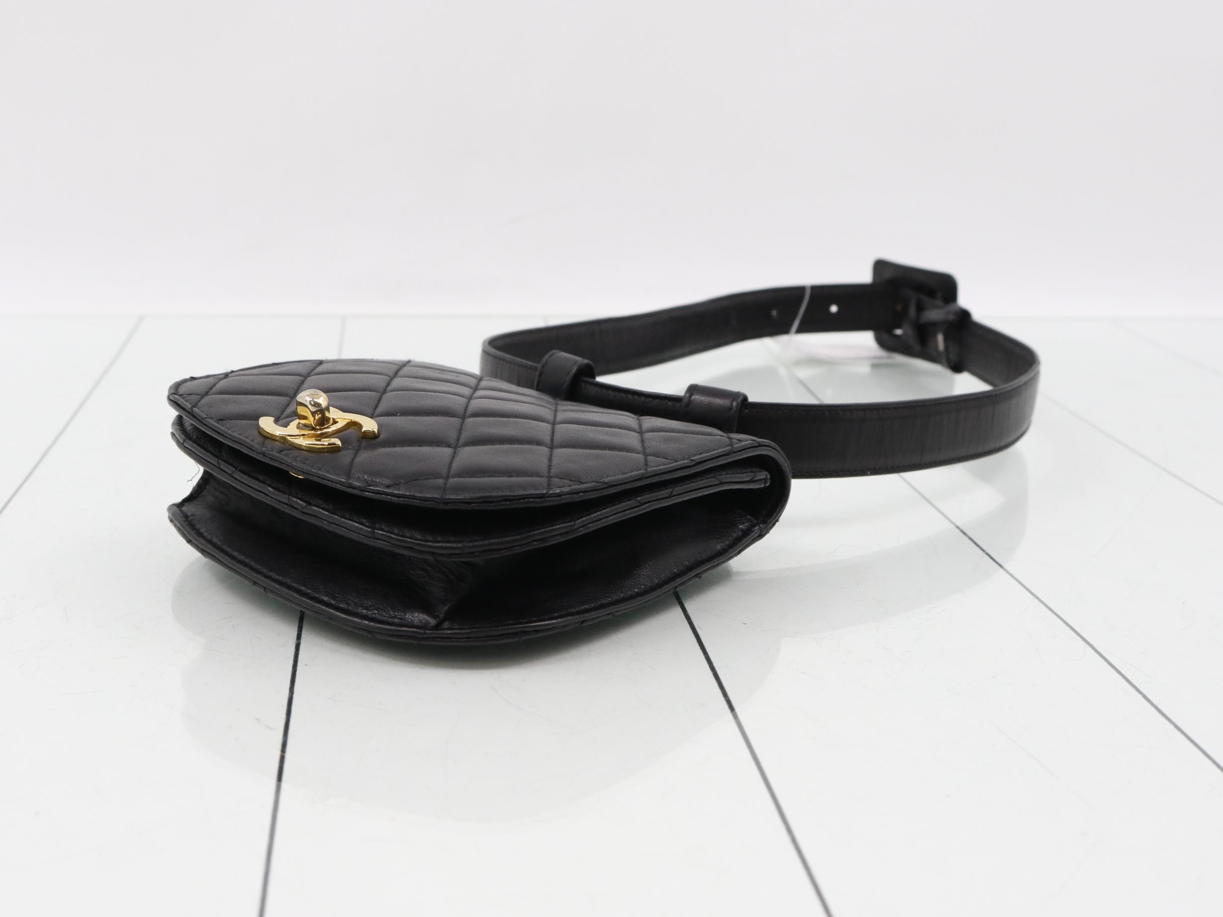 Matelassé waist pouch, black lambskin, gold hardware. — view 6