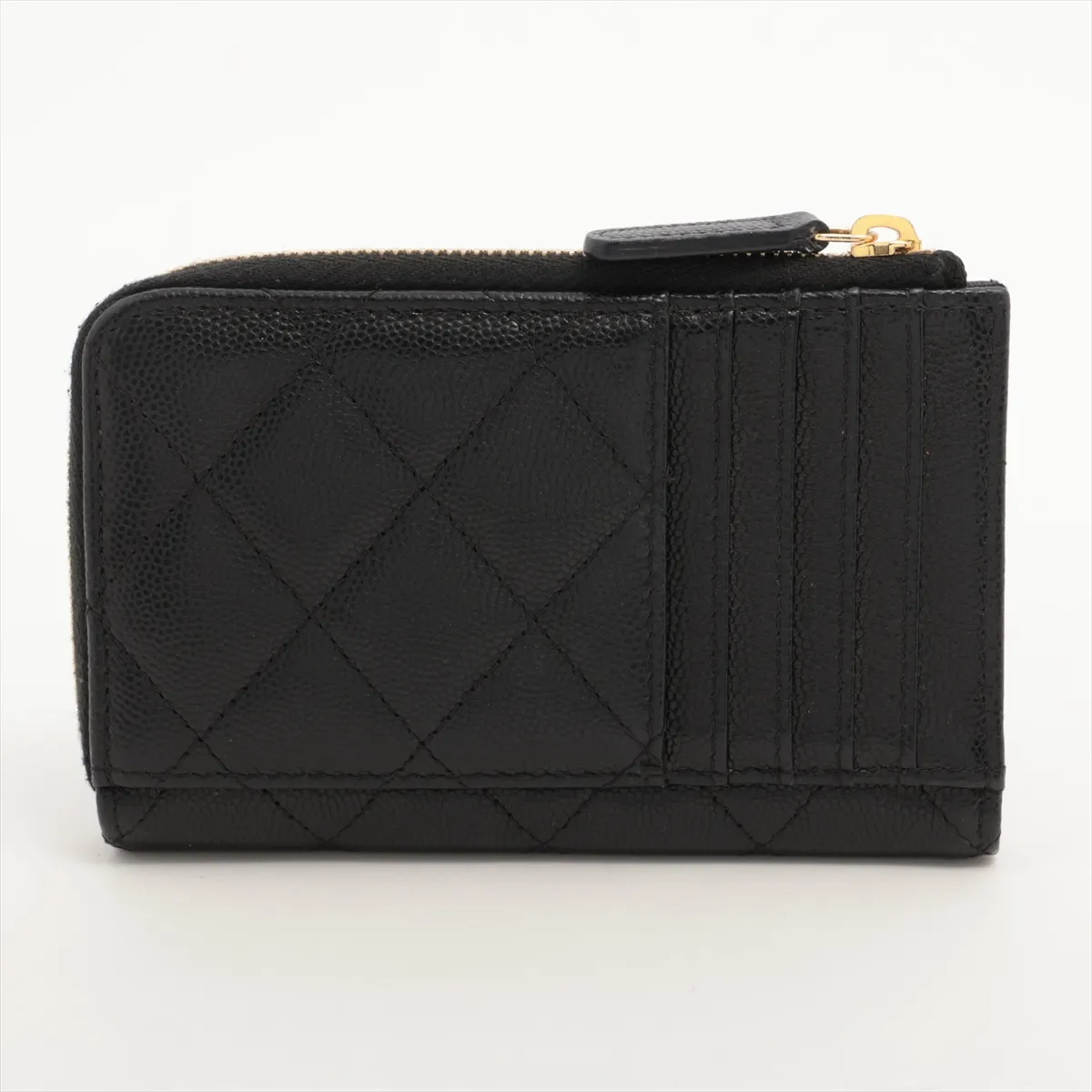 Matelassé Caviar Skin Fragment Case, Black with Gold Hardware, LU225L3L — view 2