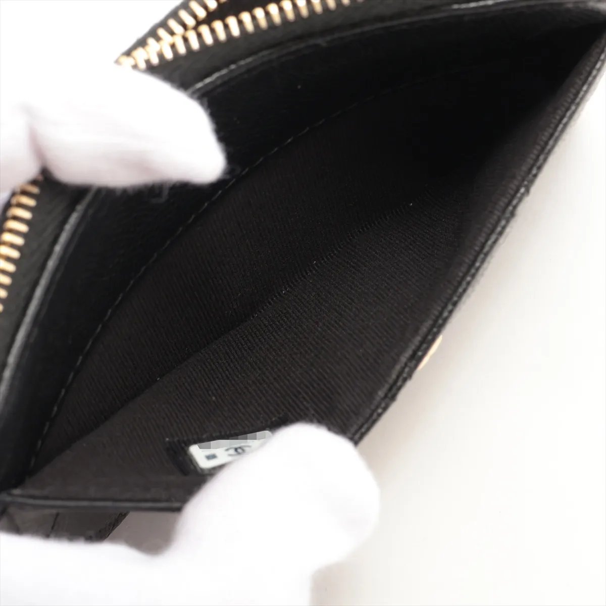 Matelassé Caviar Skin Fragment Case, Black with Gold Hardware, LU225L3L — view 3