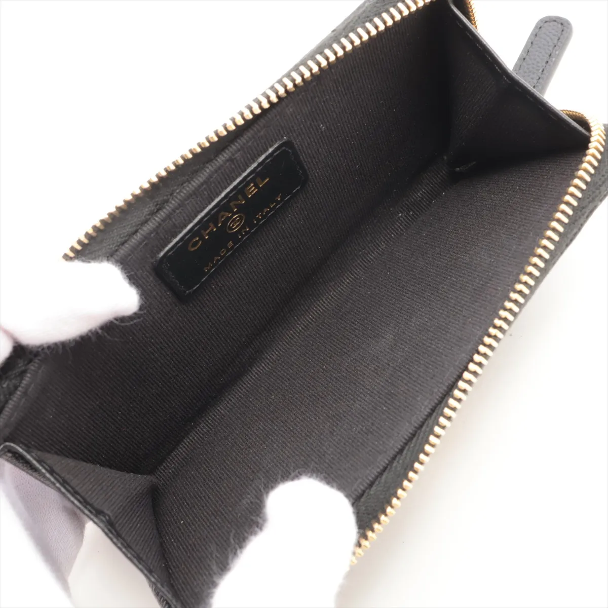 Matelassé Caviar Skin Fragment Case, Black with Gold Hardware, LU225L3L — view 4