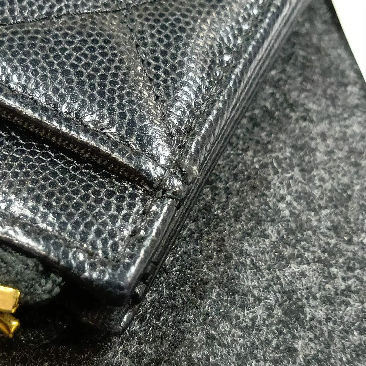 Matelassé Caviar Skin Fragment Case, Black with Gold Hardware, LU225L3L — view 6