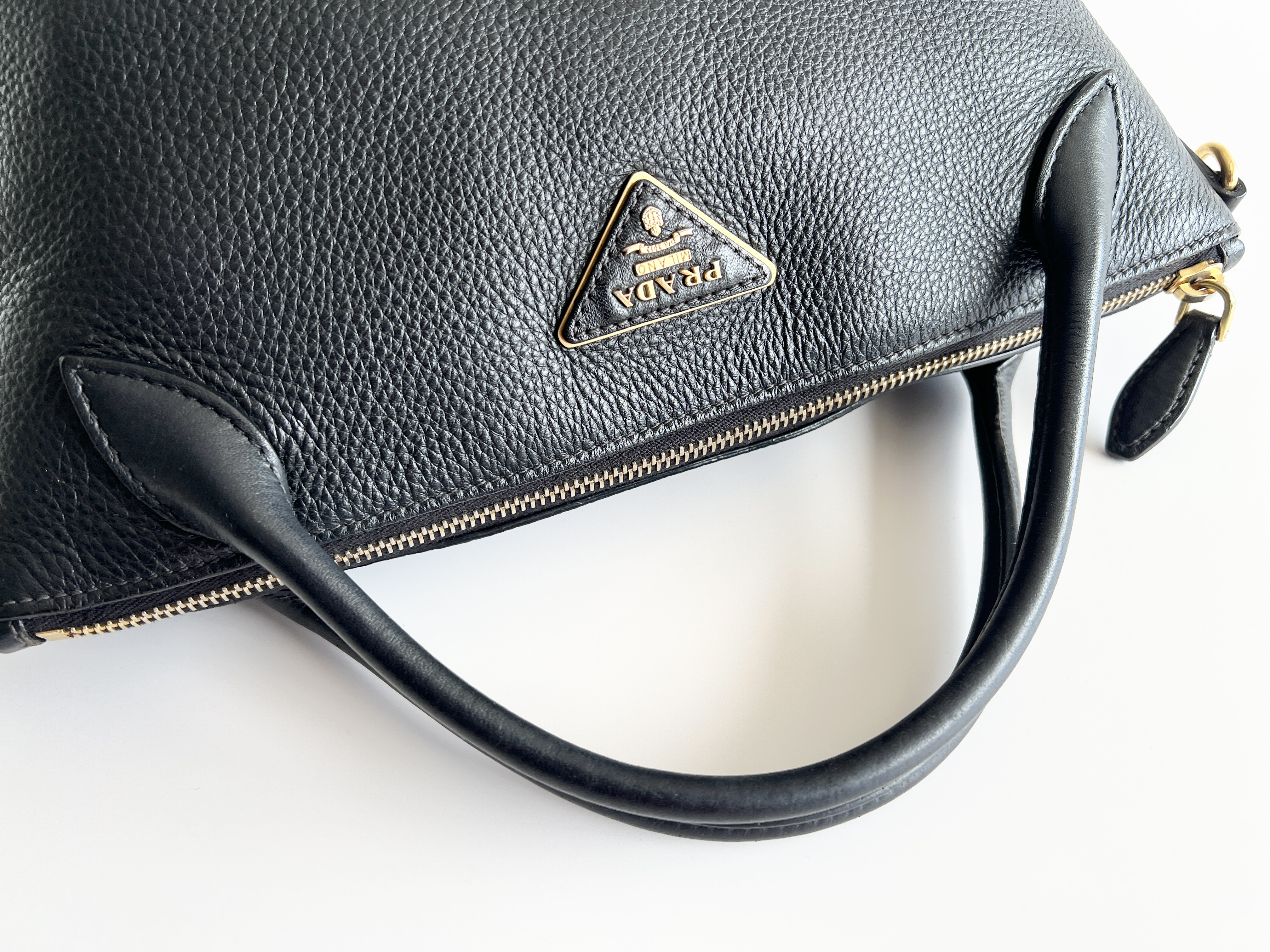 Triangle Logo Vitello Daino Leather Handbag — view 3