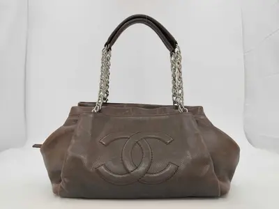 ID- Coco Mark Cow Skin Chain Tote Bag Black Shoulder Bag