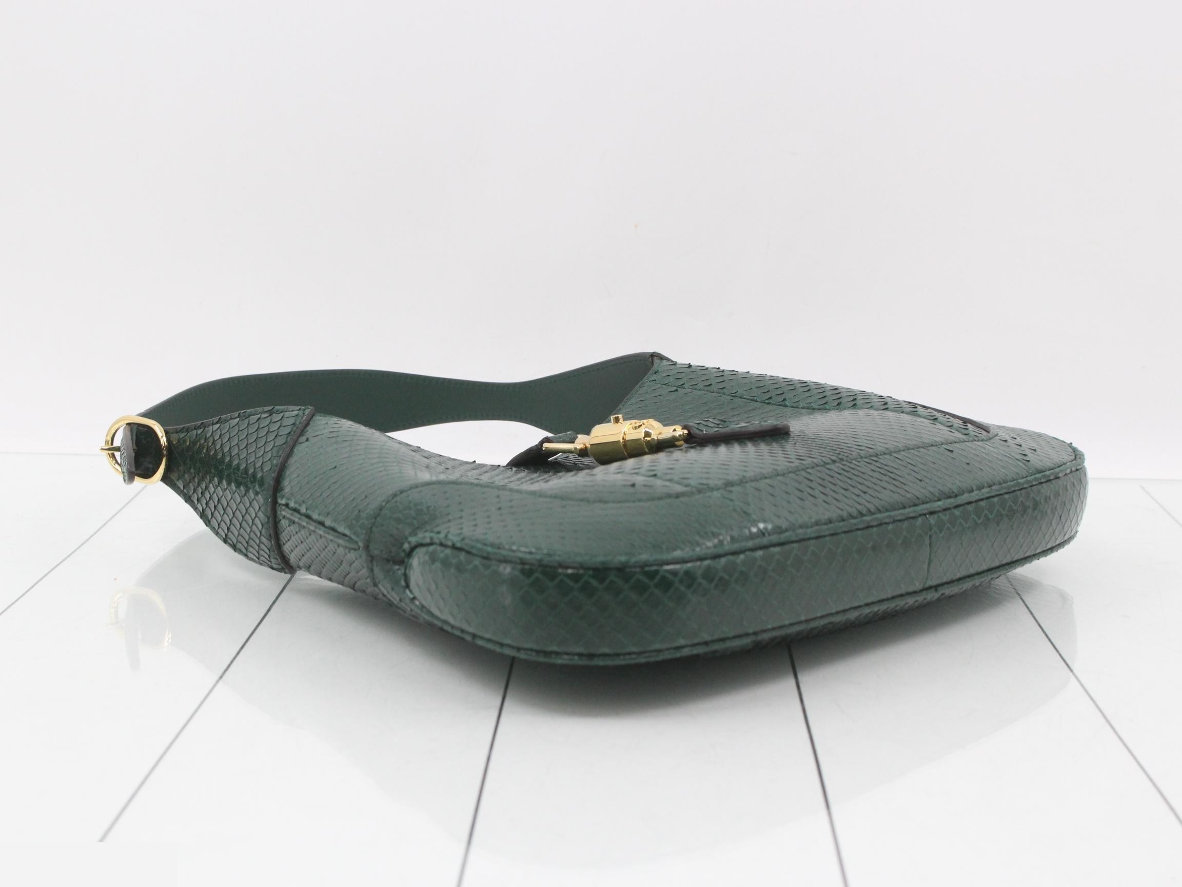 New Jackie Python Shoulder Bag, Green, Unused, Stored Item — view 5