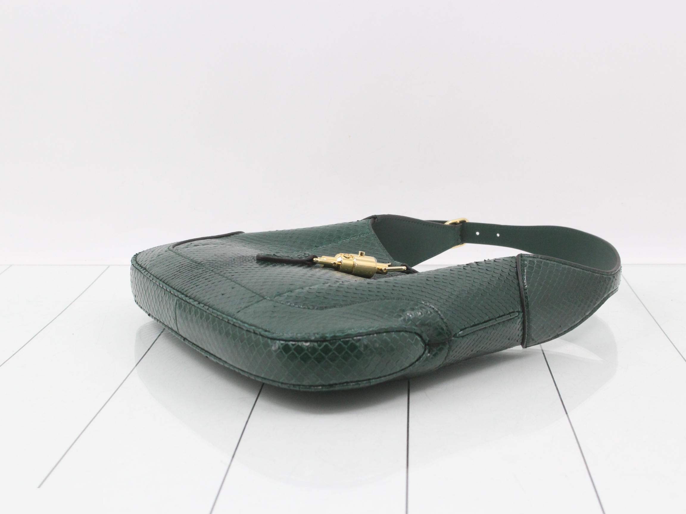New Jackie Python Shoulder Bag, Green, Unused, Stored Item — view 6