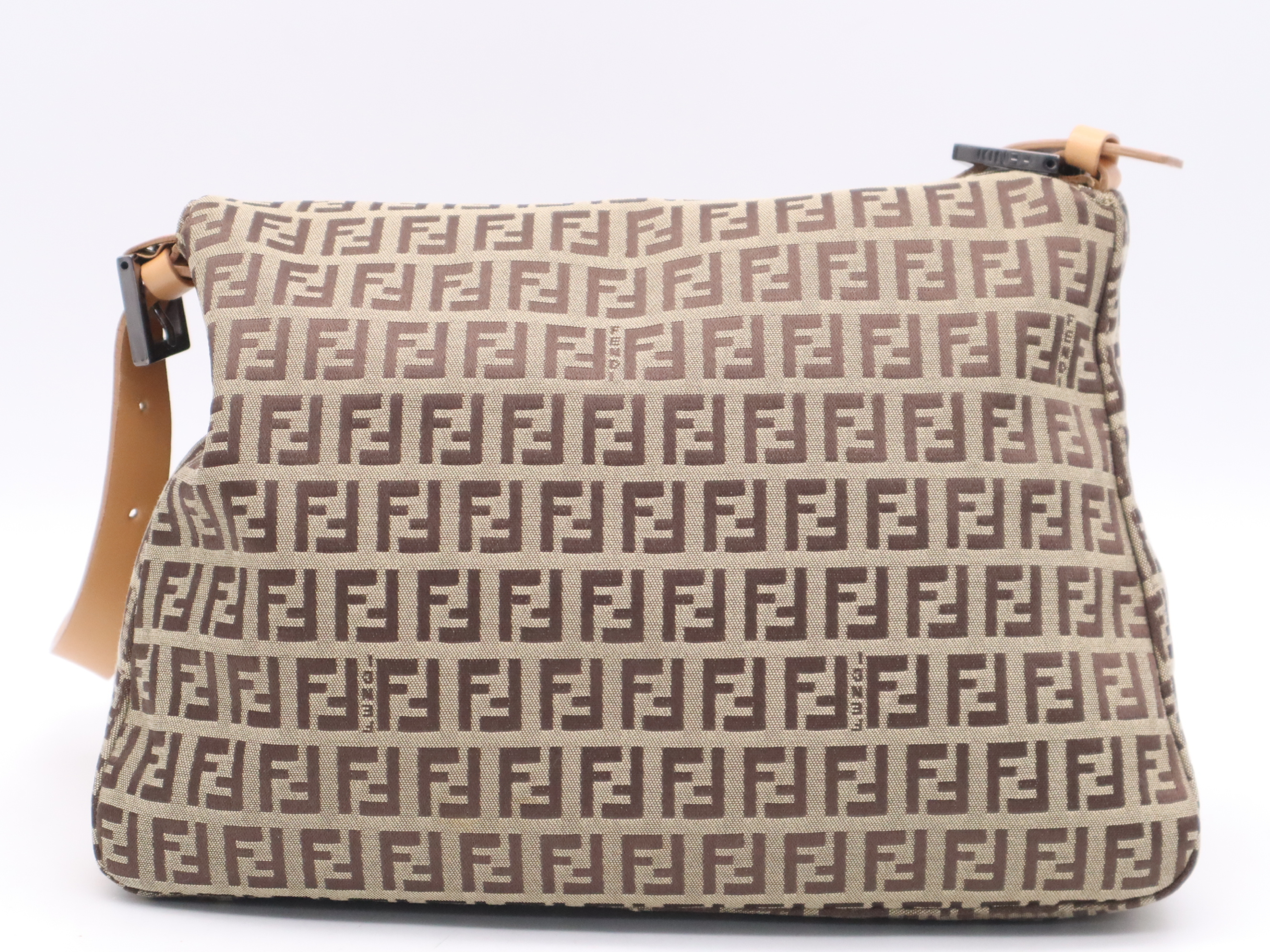 Canvas/Leather Zucchino Mamma Bucket Shoulder Bag, Brown, Silver Hardware — view 2