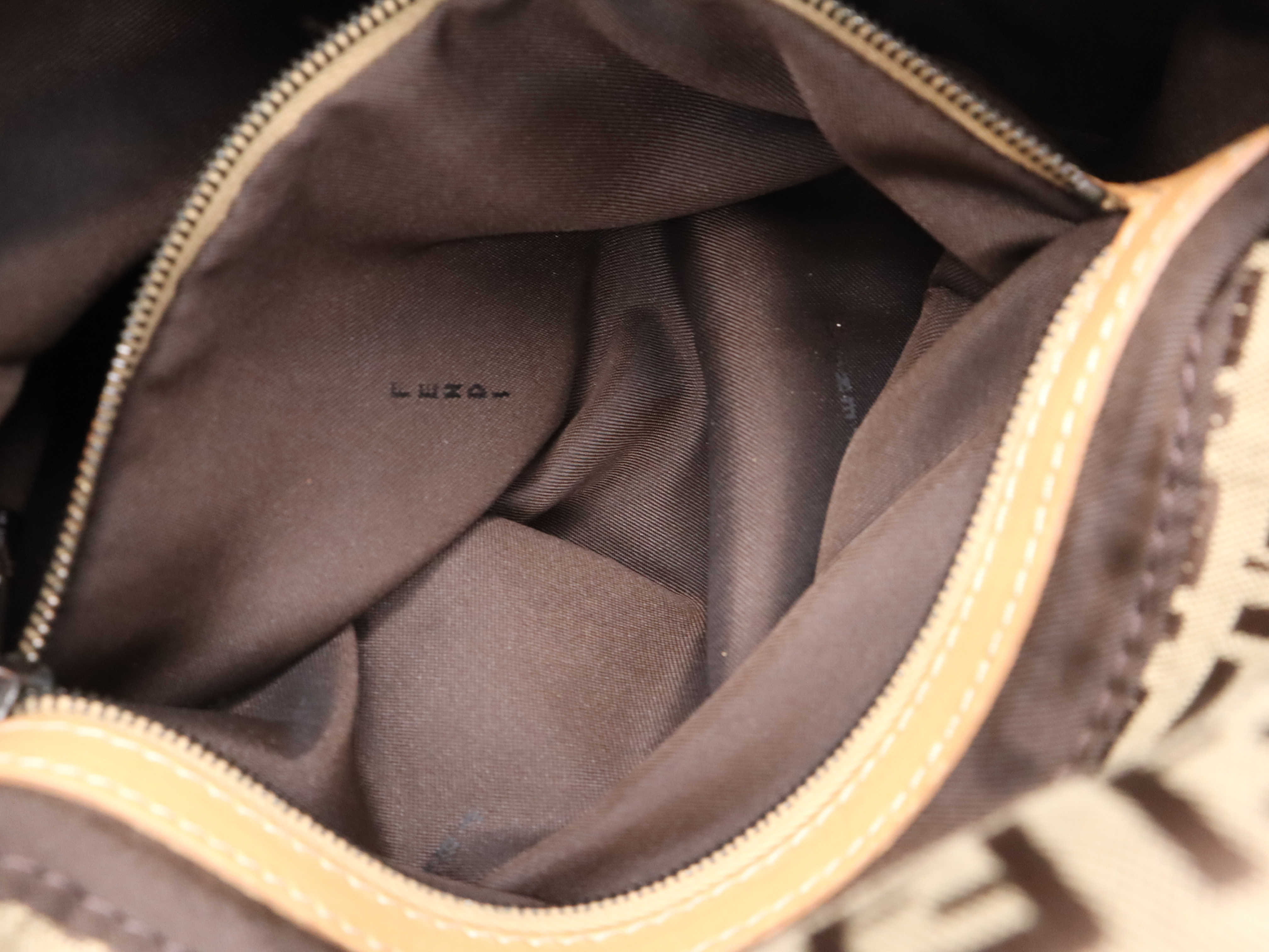 Canvas/Leather Zucchino Mamma Bucket Shoulder Bag, Brown, Silver Hardware — view 12