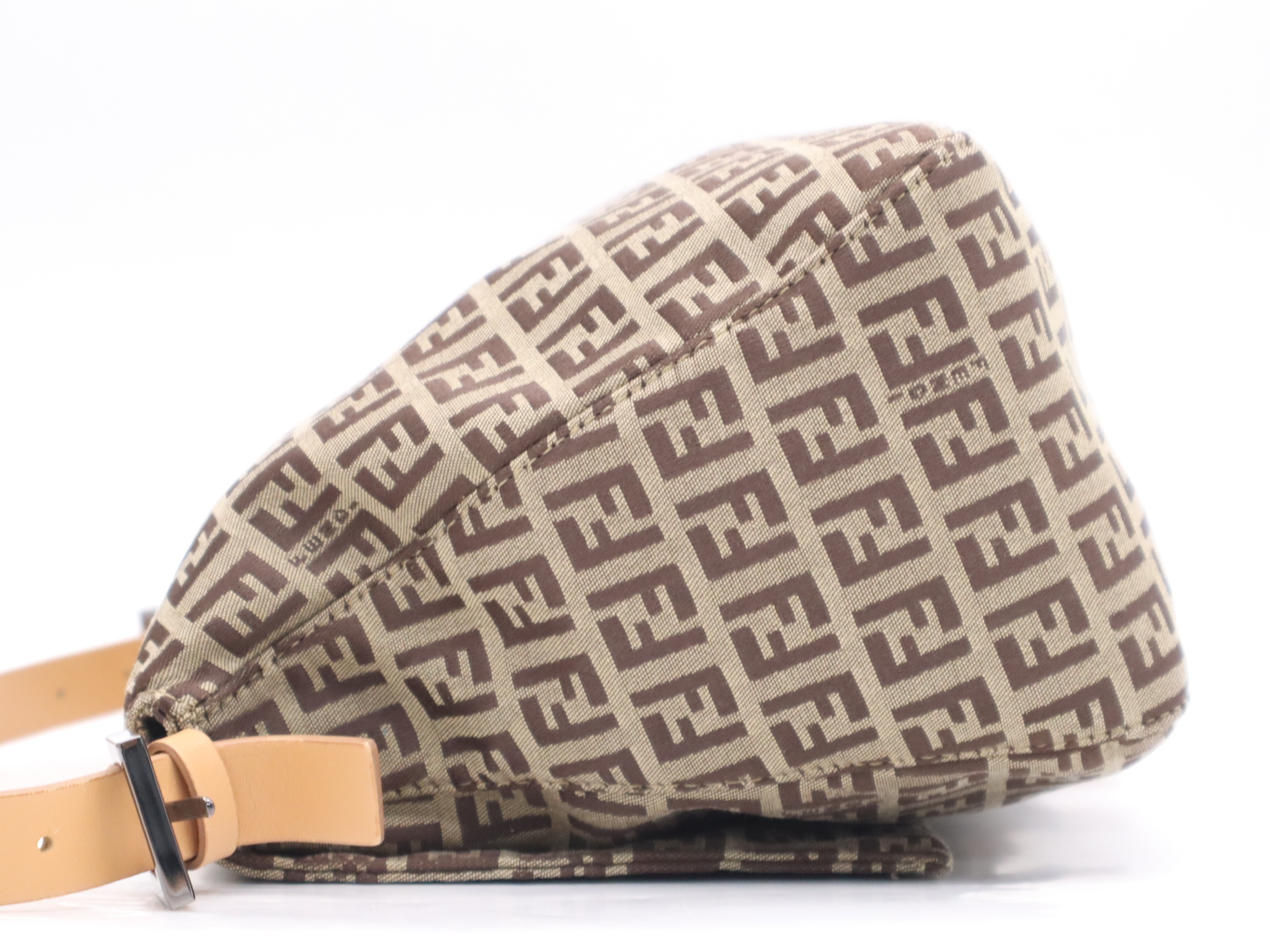 Canvas/Leather Zucchino Mamma Bucket Shoulder Bag, Brown, Silver Hardware — view 3