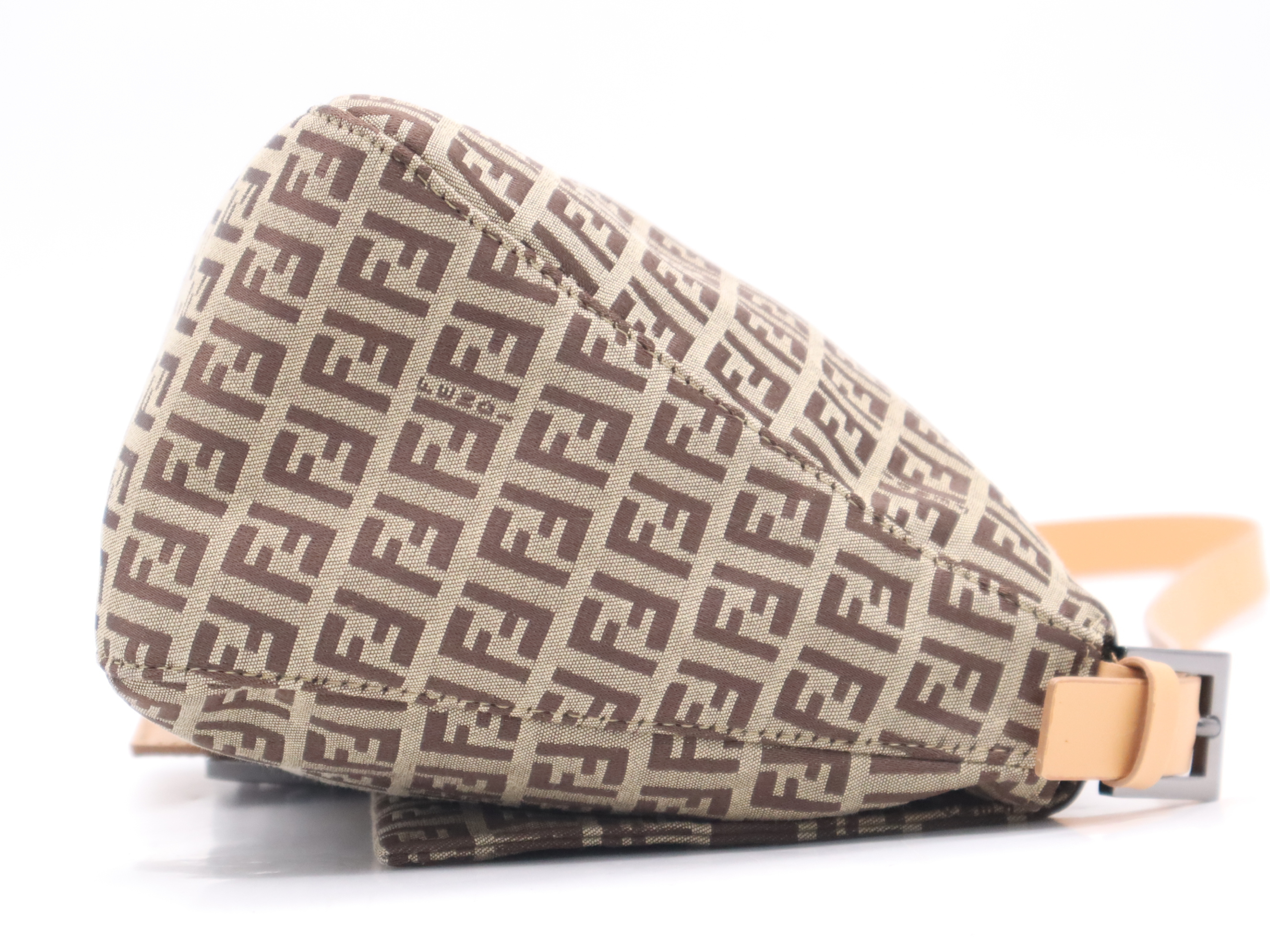 Canvas/Leather Zucchino Mamma Bucket Shoulder Bag, Brown, Silver Hardware — view 5