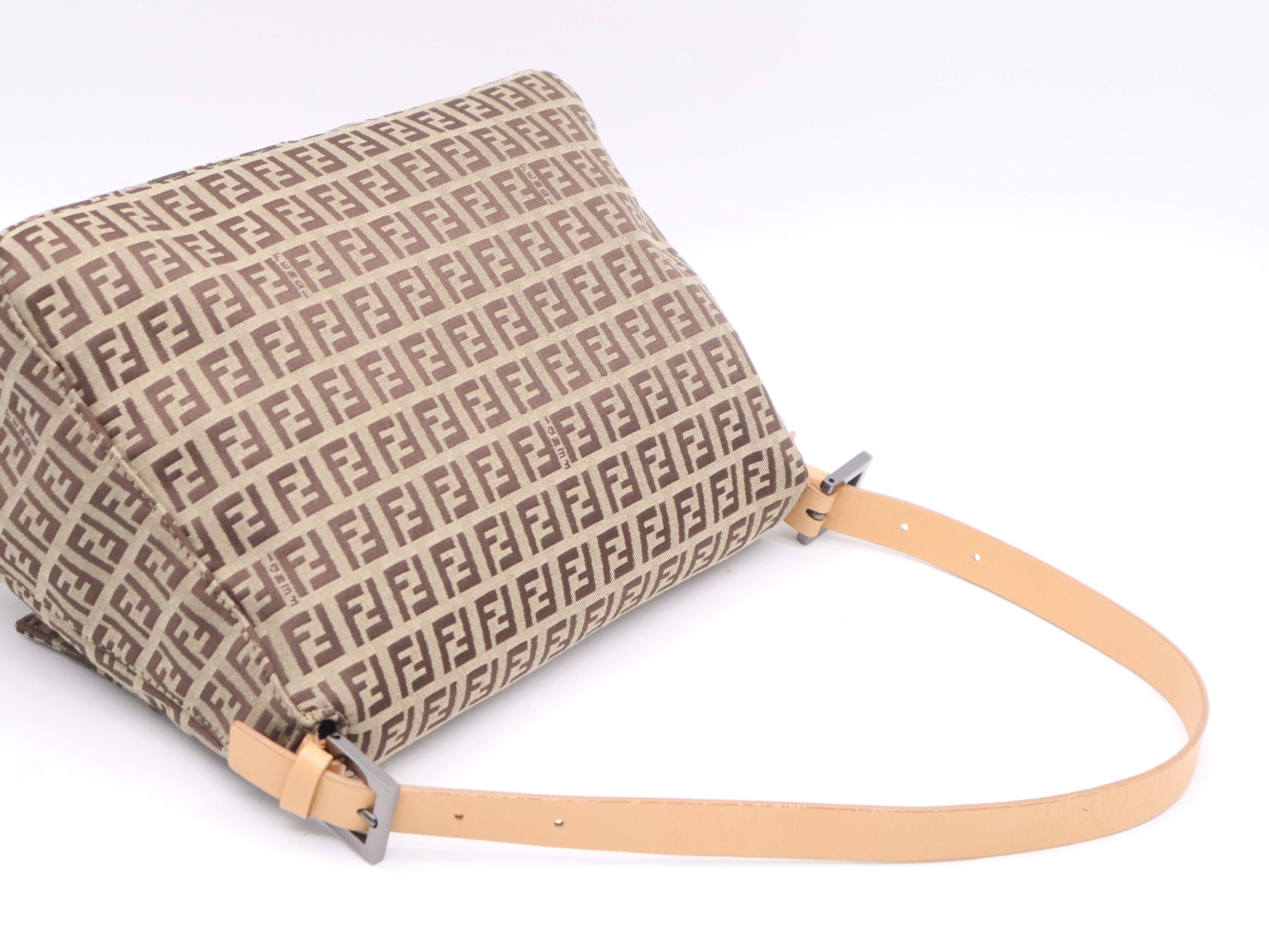 Canvas/Leather Zucchino Mamma Bucket Shoulder Bag, Brown, Silver Hardware — view 6