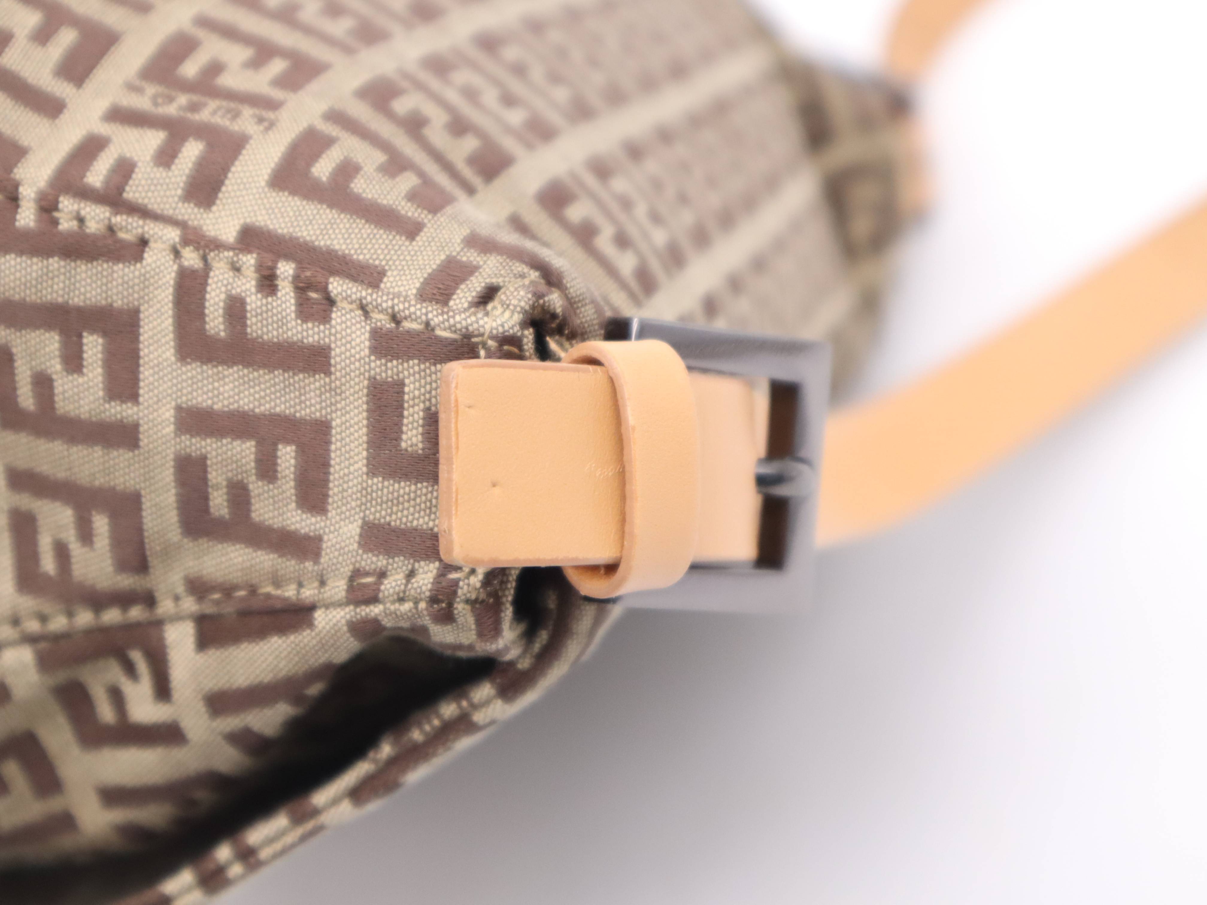 Canvas/Leather Zucchino Mamma Bucket Shoulder Bag, Brown, Silver Hardware — view 7