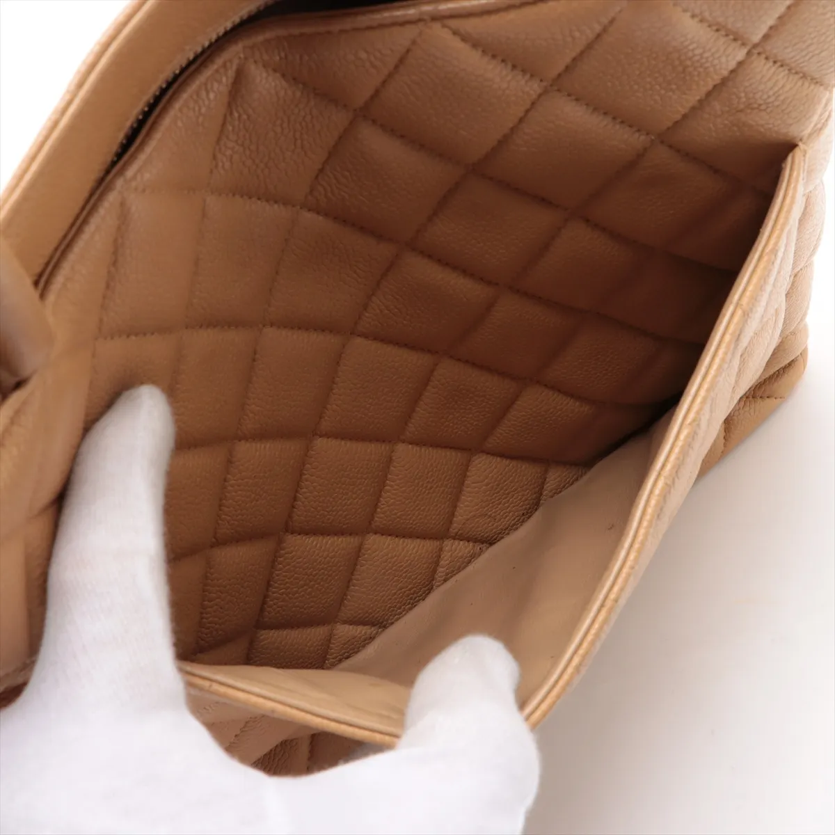 reprint caviar skin tote bag beige gold hardware 6050616 6th series — view 10