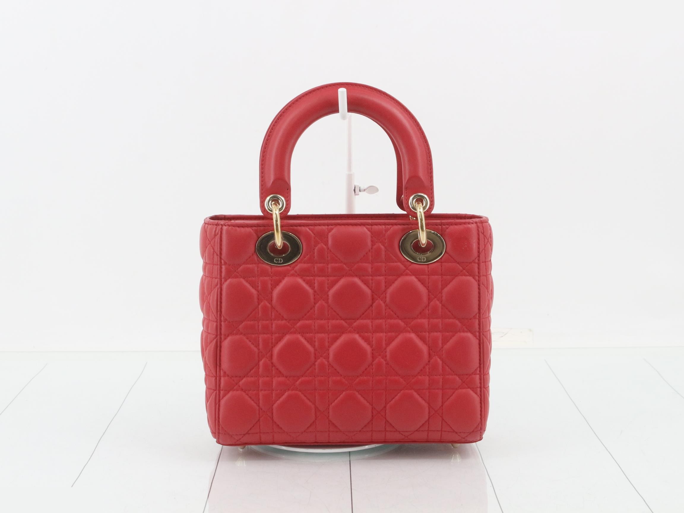 Lady Dior Cannage Lambskin 2-Way Handbag, Red — view 2