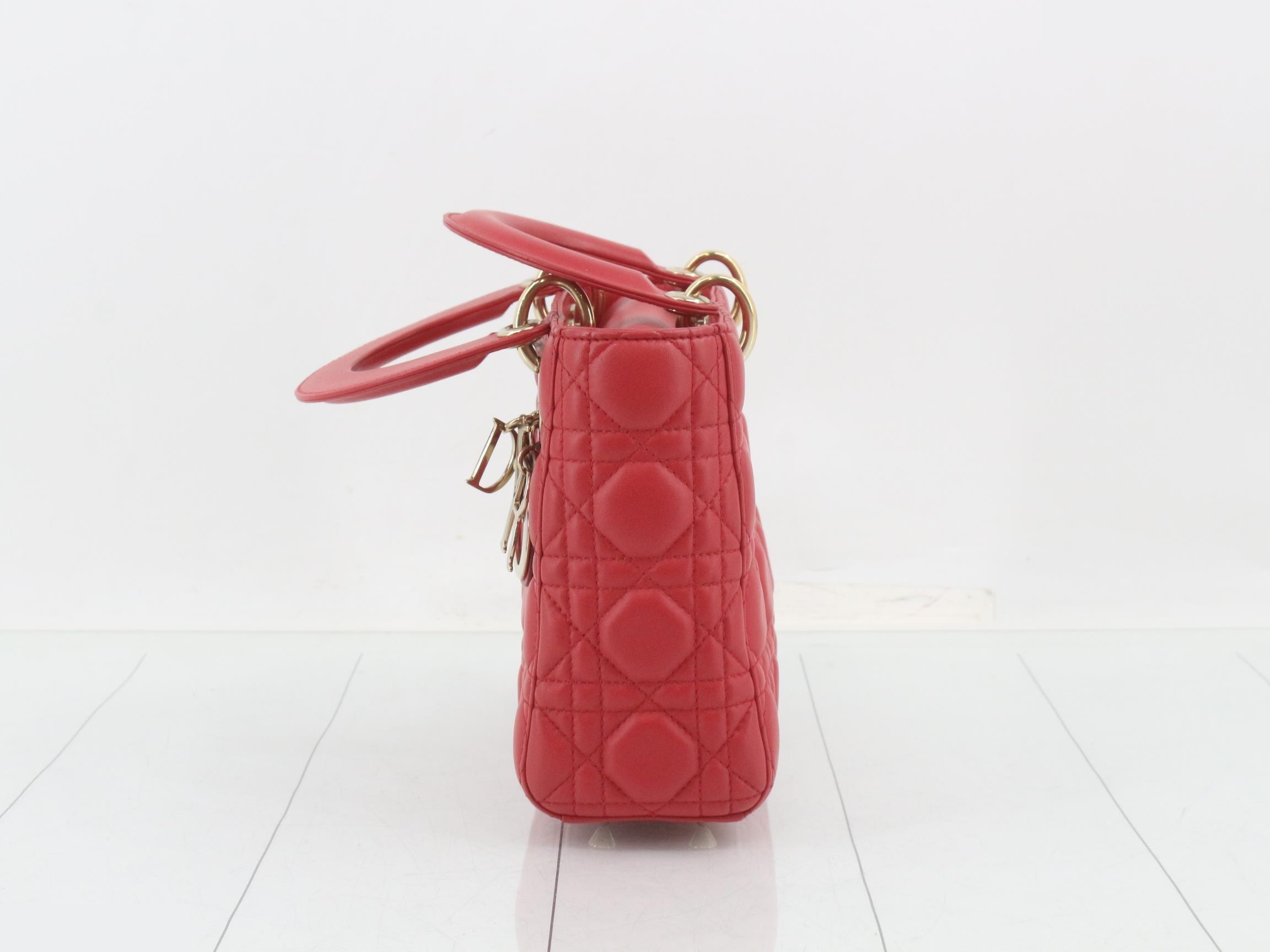 Lady Dior Cannage Lambskin 2-Way Handbag, Red — view 3