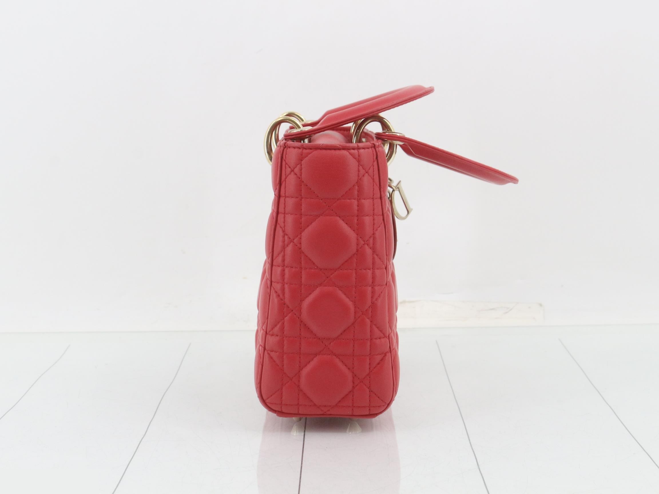 Lady Dior Cannage Lambskin 2-Way Handbag, Red — view 4