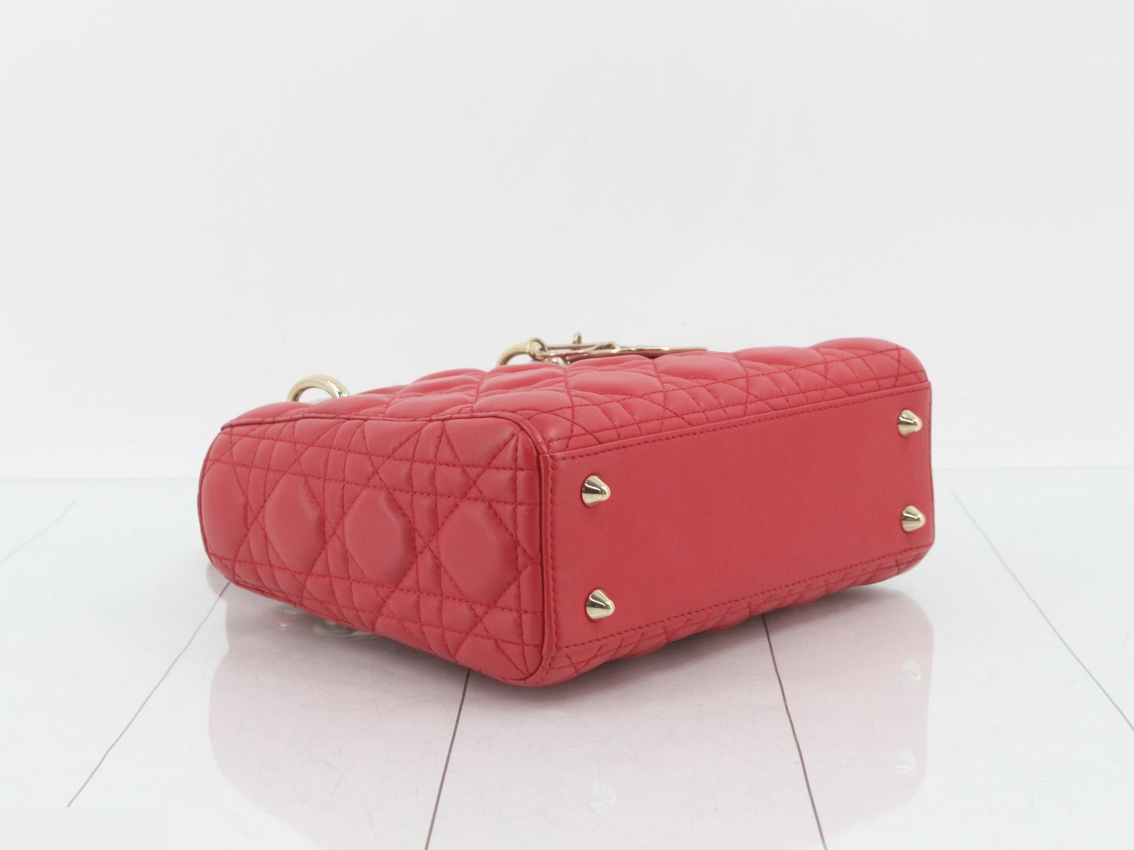 Lady Dior Cannage Lambskin 2-Way Handbag, Red — view 5
