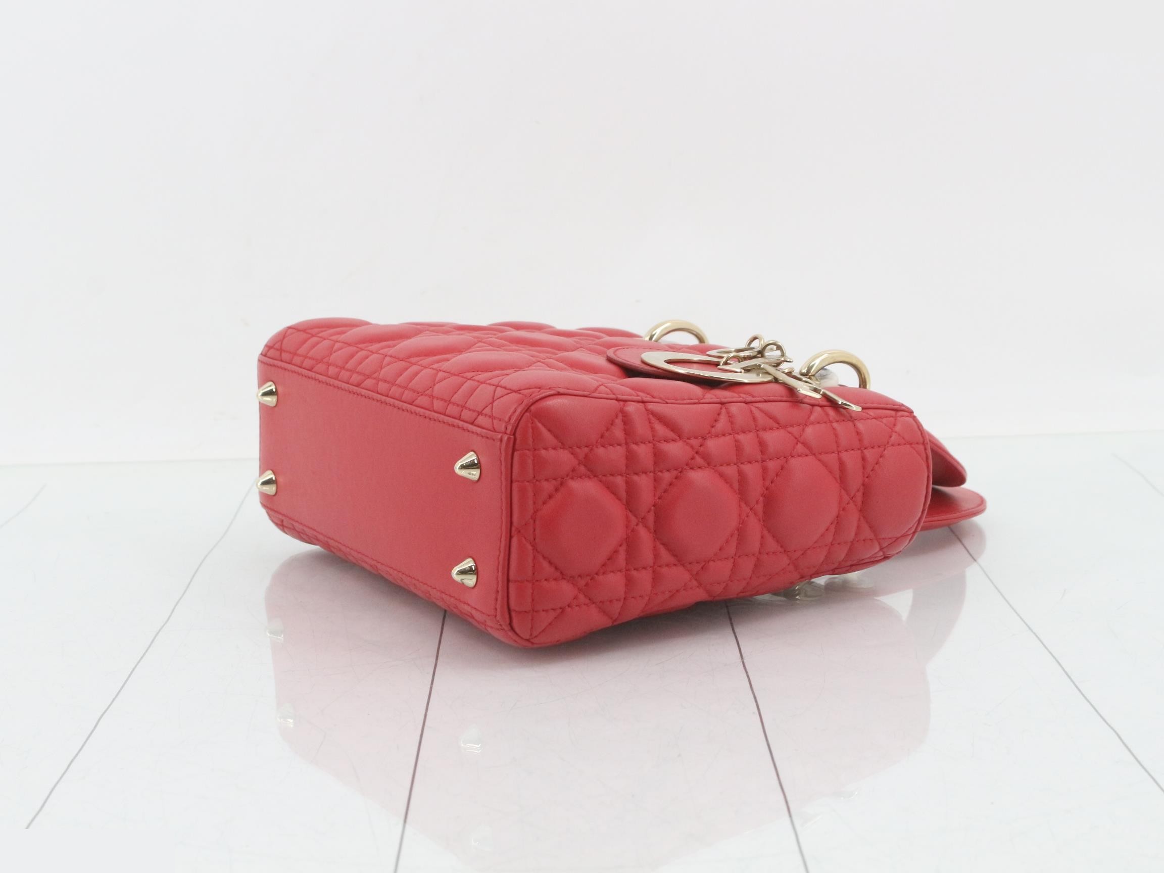 Lady Dior Cannage Lambskin 2-Way Handbag, Red — view 6