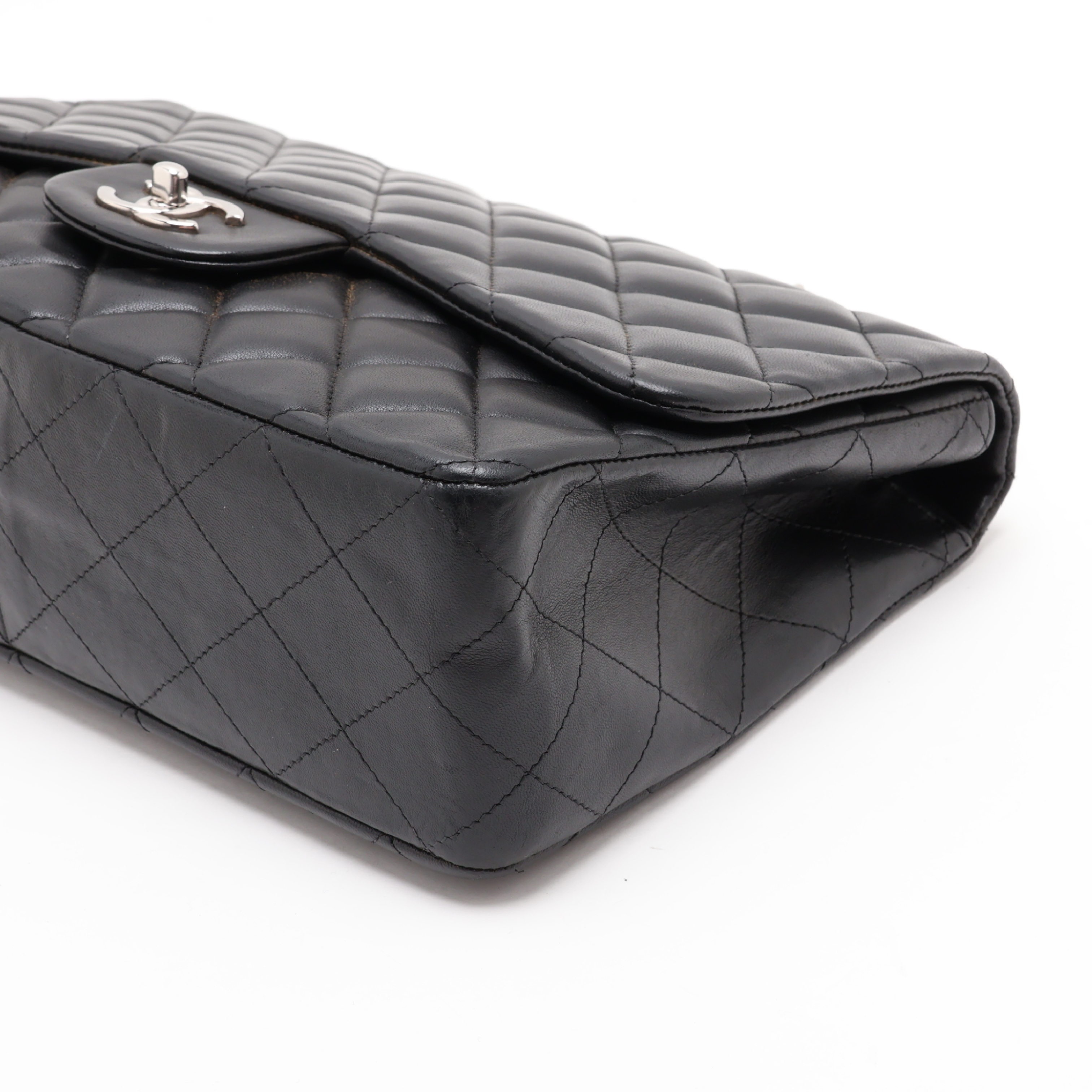 Large Matelassé 30 Lambskin Single Flap Double Chain Bag, Black with Silver Hardware, 13898676 (Serial Number 13-series, A28600), Shoulder Bag — view 3