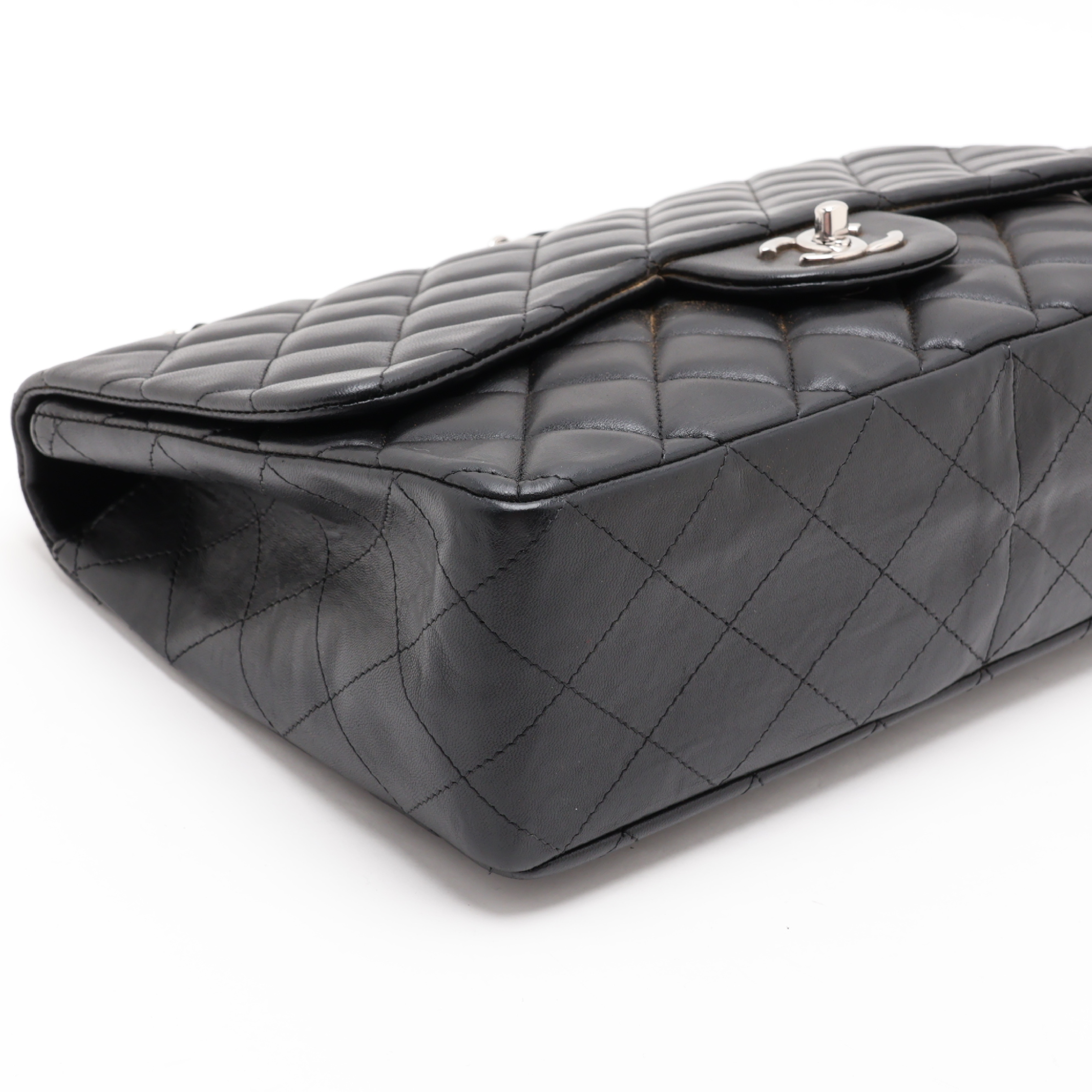 Large Matelassé 30 Lambskin Single Flap Double Chain Bag, Black with Silver Hardware, 13898676 (Serial Number 13-series, A28600), Shoulder Bag — view 4