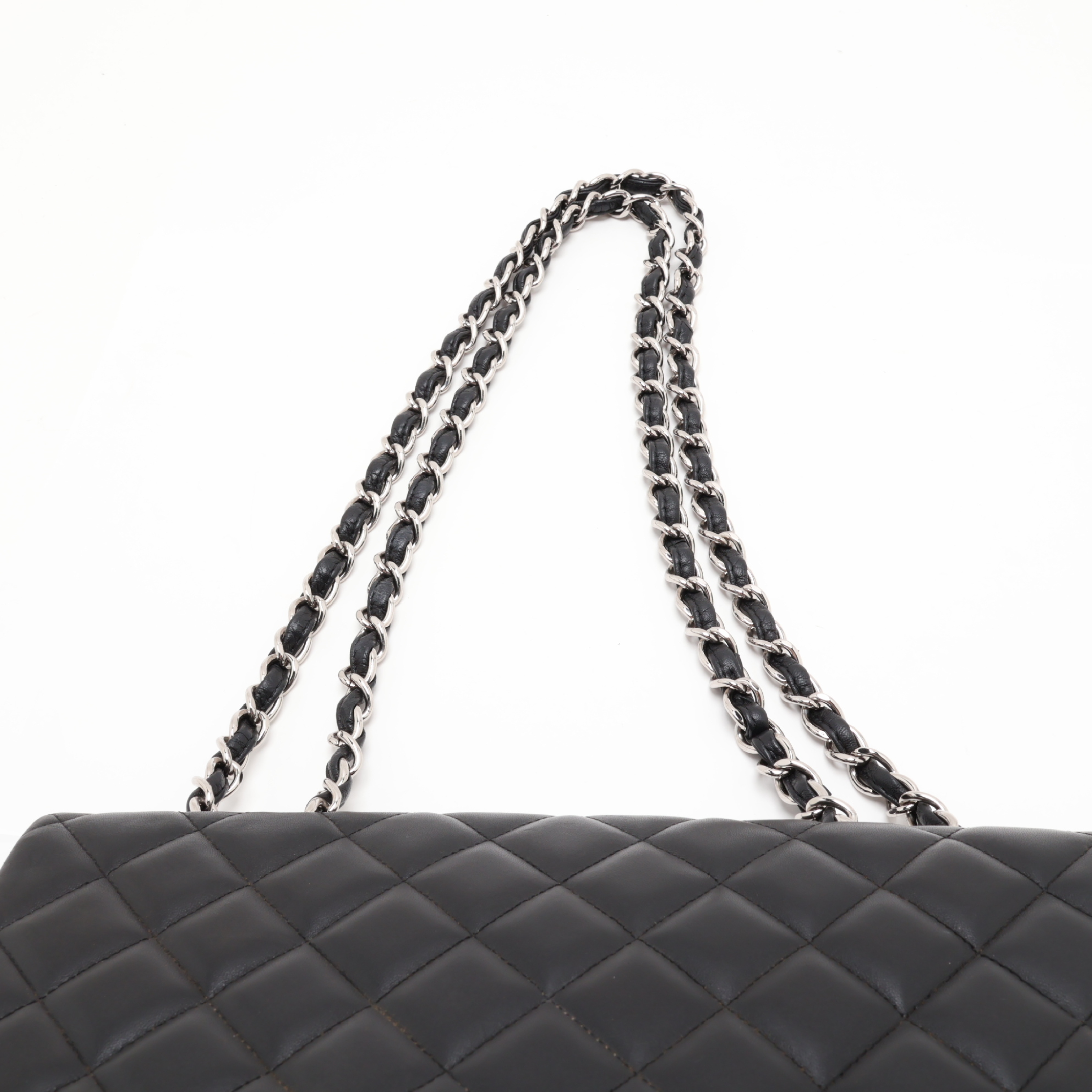 Large Matelassé 30 Lambskin Single Flap Double Chain Bag, Black with Silver Hardware, 13898676 (Serial Number 13-series, A28600), Shoulder Bag — view 6