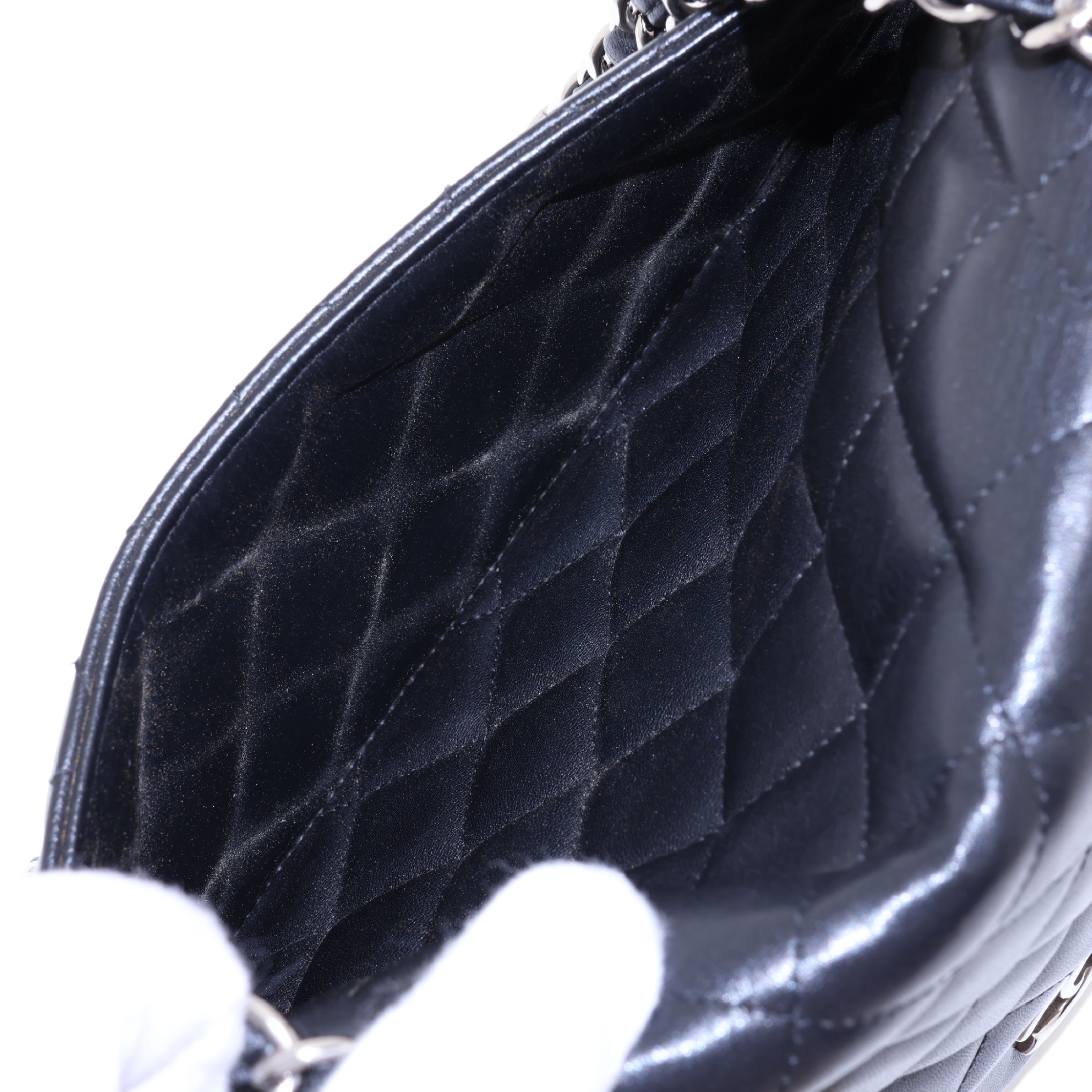 Large Matelassé 30 Lambskin Single Flap Double Chain Bag, Black with Silver Hardware, 13898676 (Serial Number 13-series, A28600), Shoulder Bag — view 10