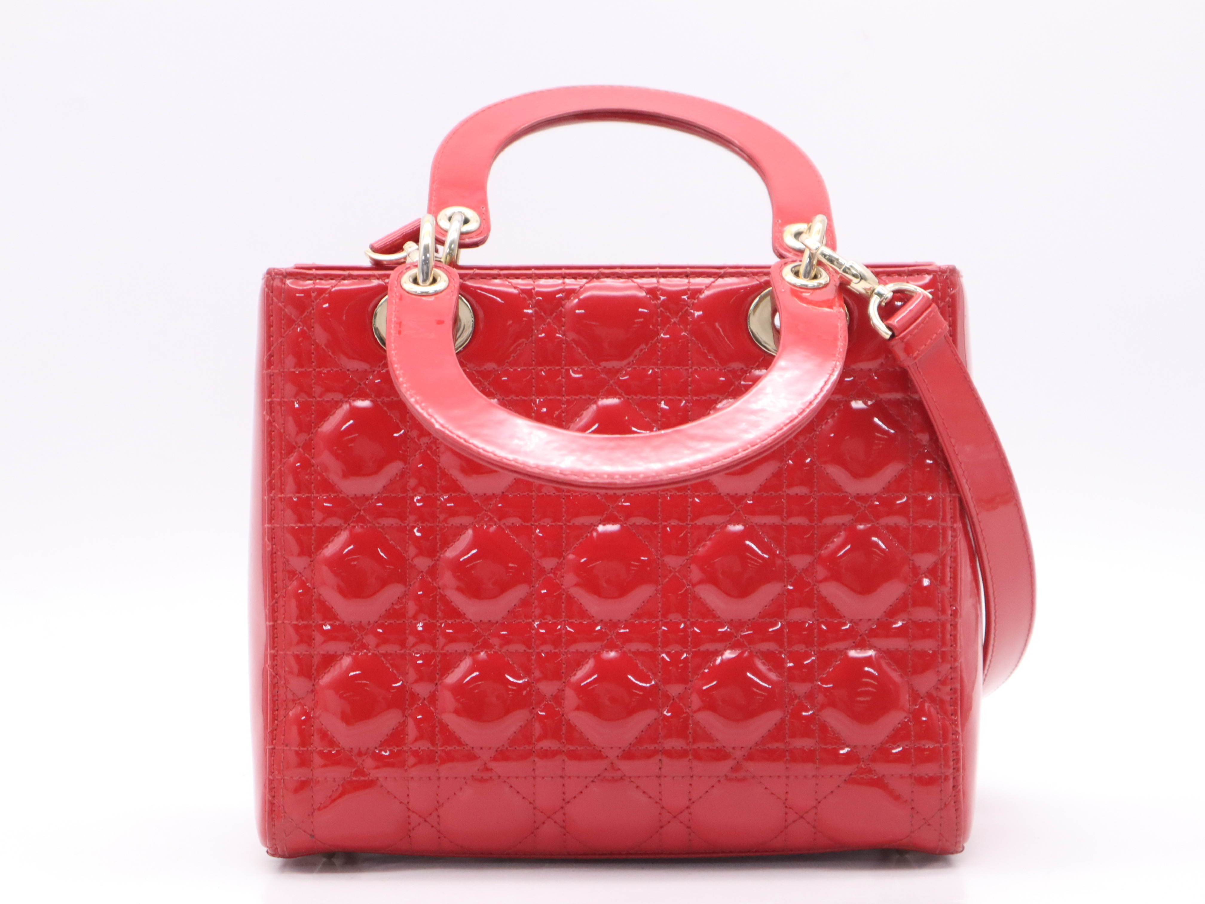 Lady Dior Cannage Red Handbag with Shoulder Strap — view 2