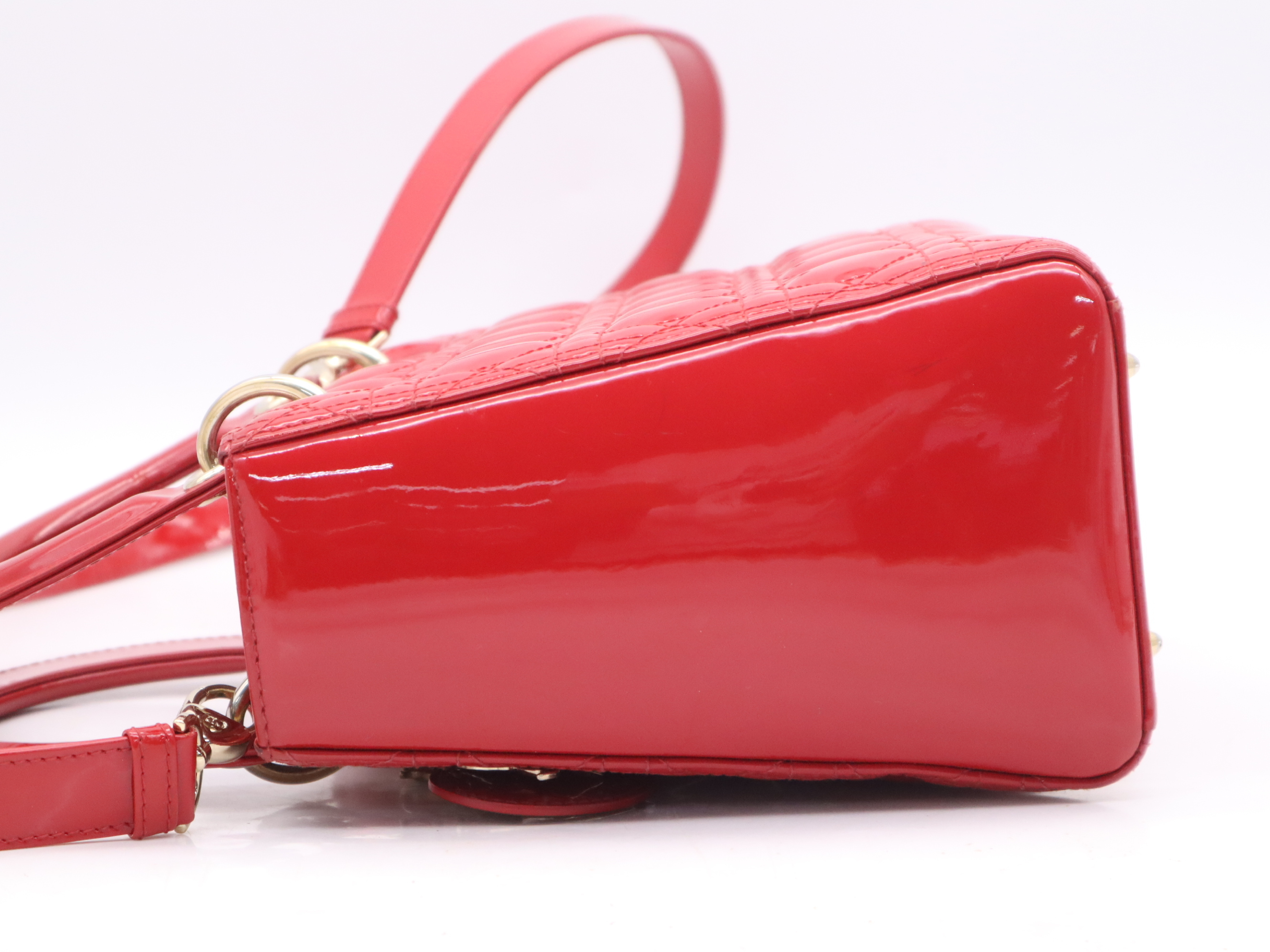 Lady Dior Cannage Red Handbag with Shoulder Strap — view 3