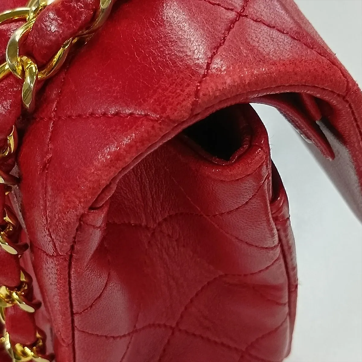 Matelassé 23 Small Lambskin Double Flap Double Chain Bag, Red with Gold Hardware, 1228686, Series 1, A01113 — view 11
