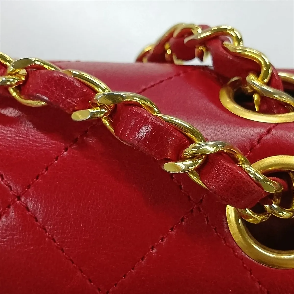 Matelassé 23 Small Lambskin Double Flap Double Chain Bag, Red with Gold Hardware, 1228686, Series 1, A01113 — view 13