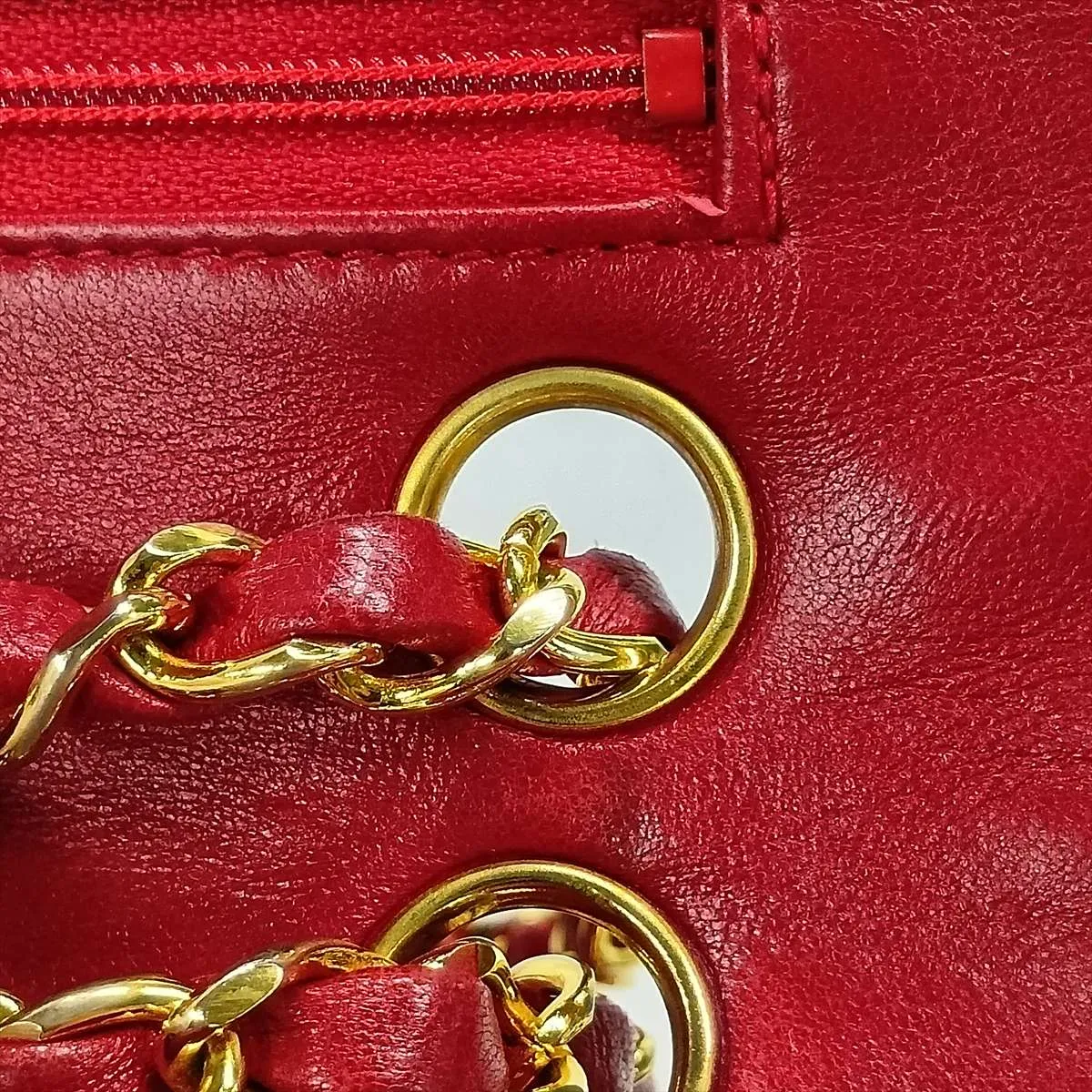 Matelassé 23 Small Lambskin Double Flap Double Chain Bag, Red with Gold Hardware, 1228686, Series 1, A01113 — view 14
