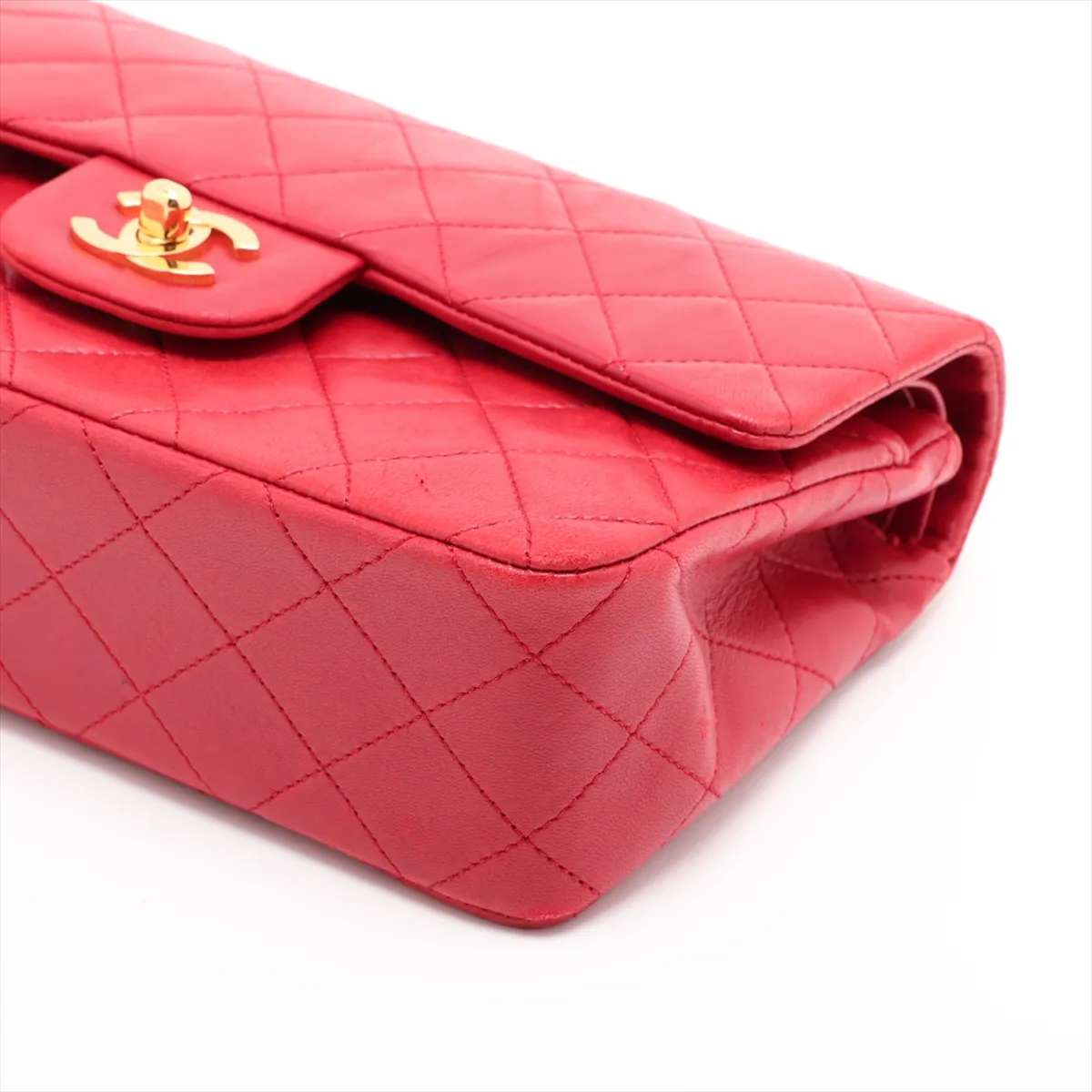 Matelassé 23 Small Lambskin Double Flap Double Chain Bag, Red with Gold Hardware, 1228686, Series 1, A01113 — view 3