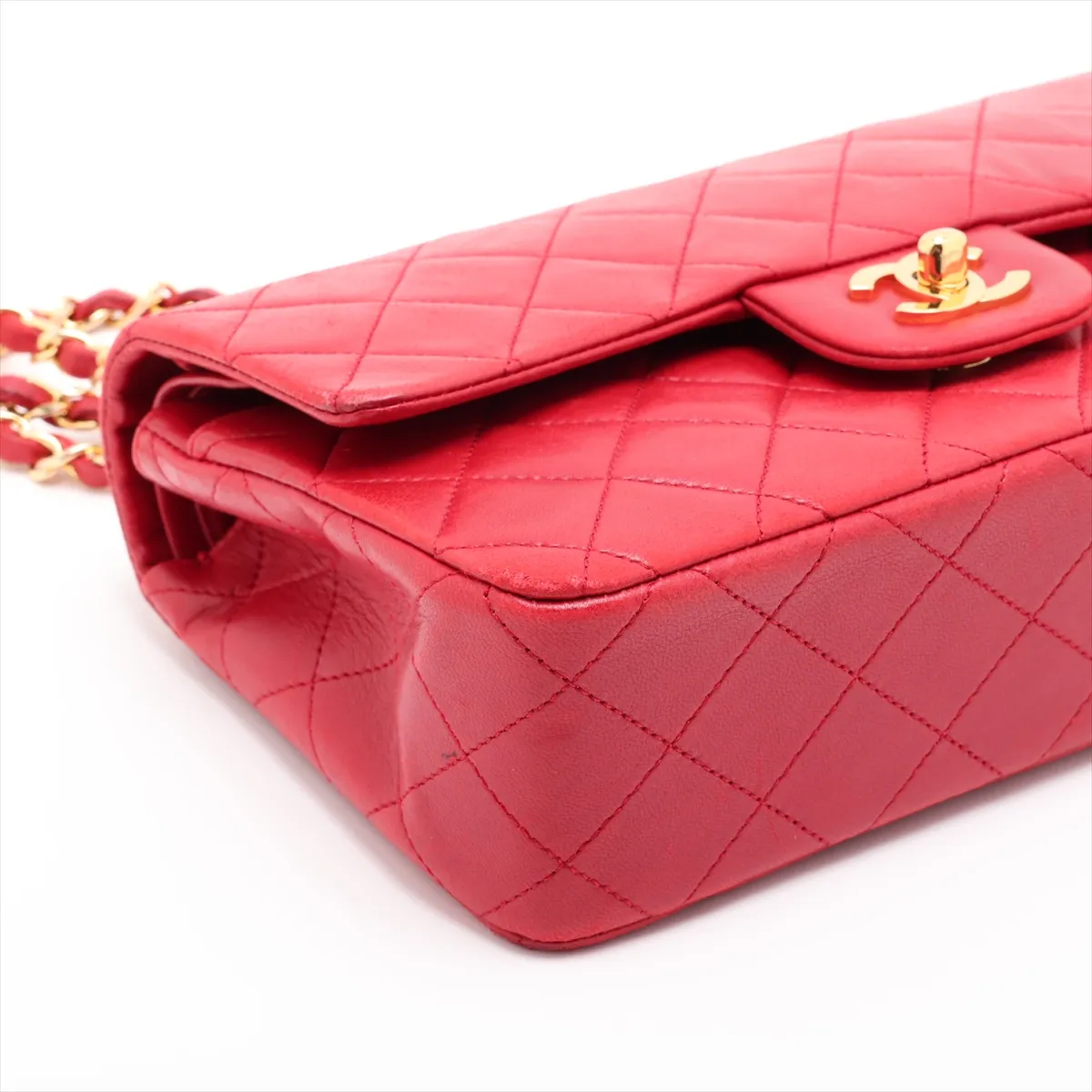 Matelassé 23 Small Lambskin Double Flap Double Chain Bag, Red with Gold Hardware, 1228686, Series 1, A01113 — view 4