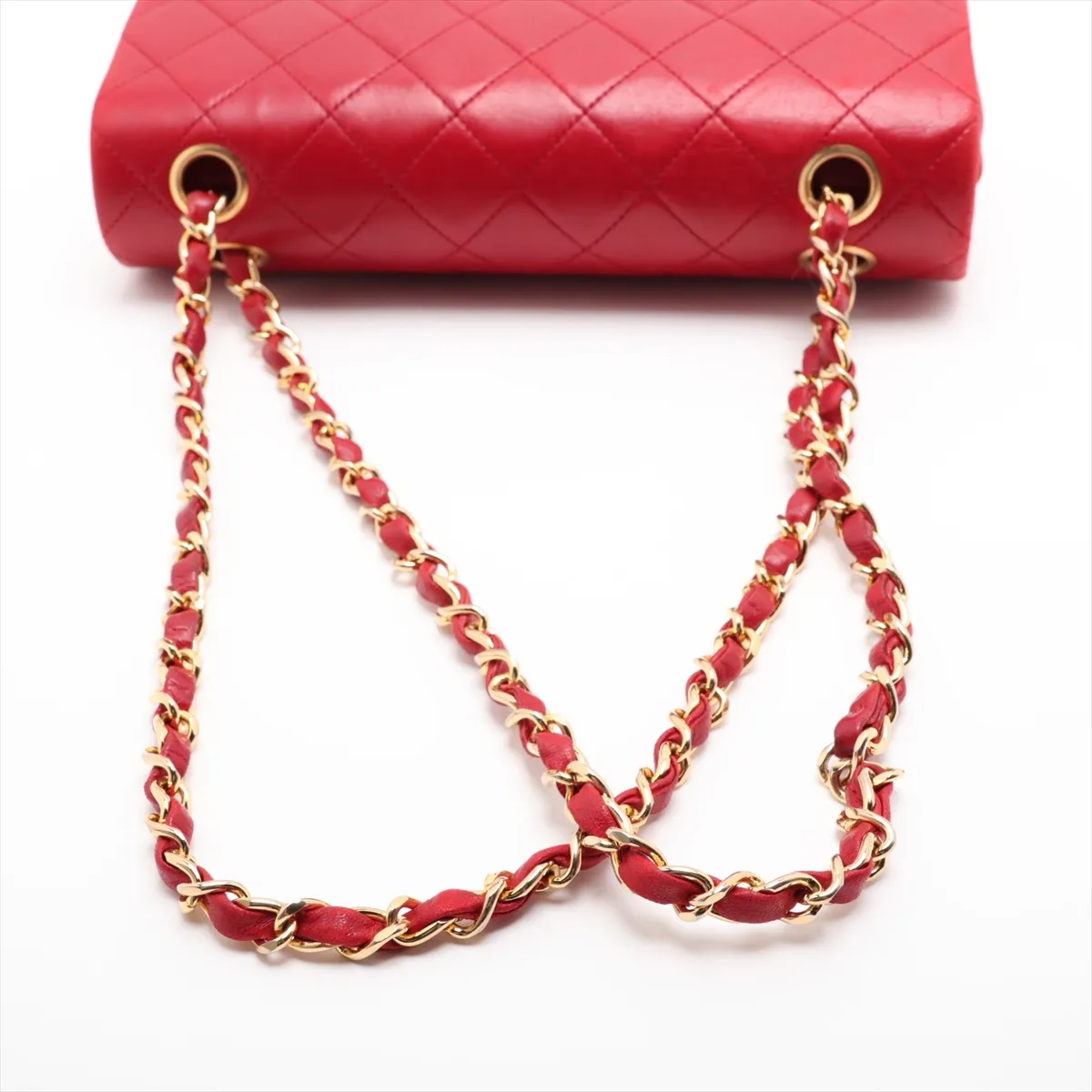 Matelassé 23 Small Lambskin Double Flap Double Chain Bag, Red with Gold Hardware, 1228686, Series 1, A01113 — view 5