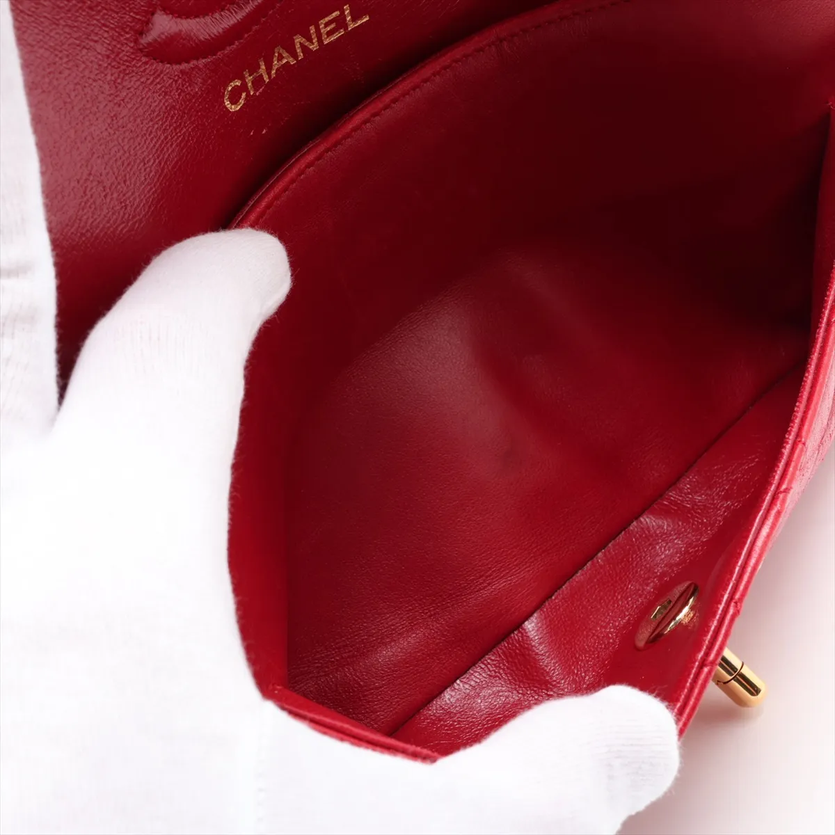 Matelassé 23 Small Lambskin Double Flap Double Chain Bag, Red with Gold Hardware, 1228686, Series 1, A01113 — view 7