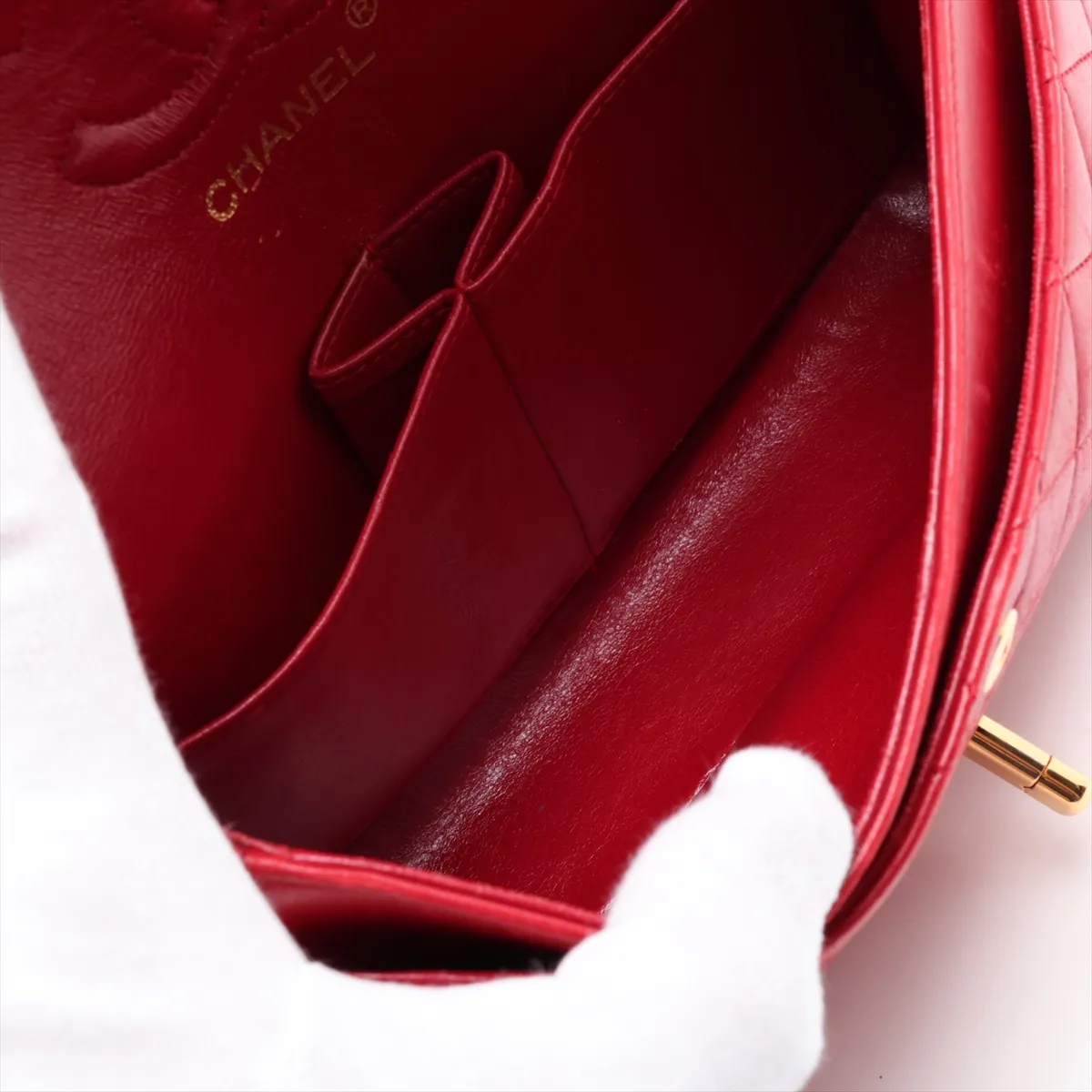 Matelassé 23 Small Lambskin Double Flap Double Chain Bag, Red with Gold Hardware, 1228686, Series 1, A01113 — view 8