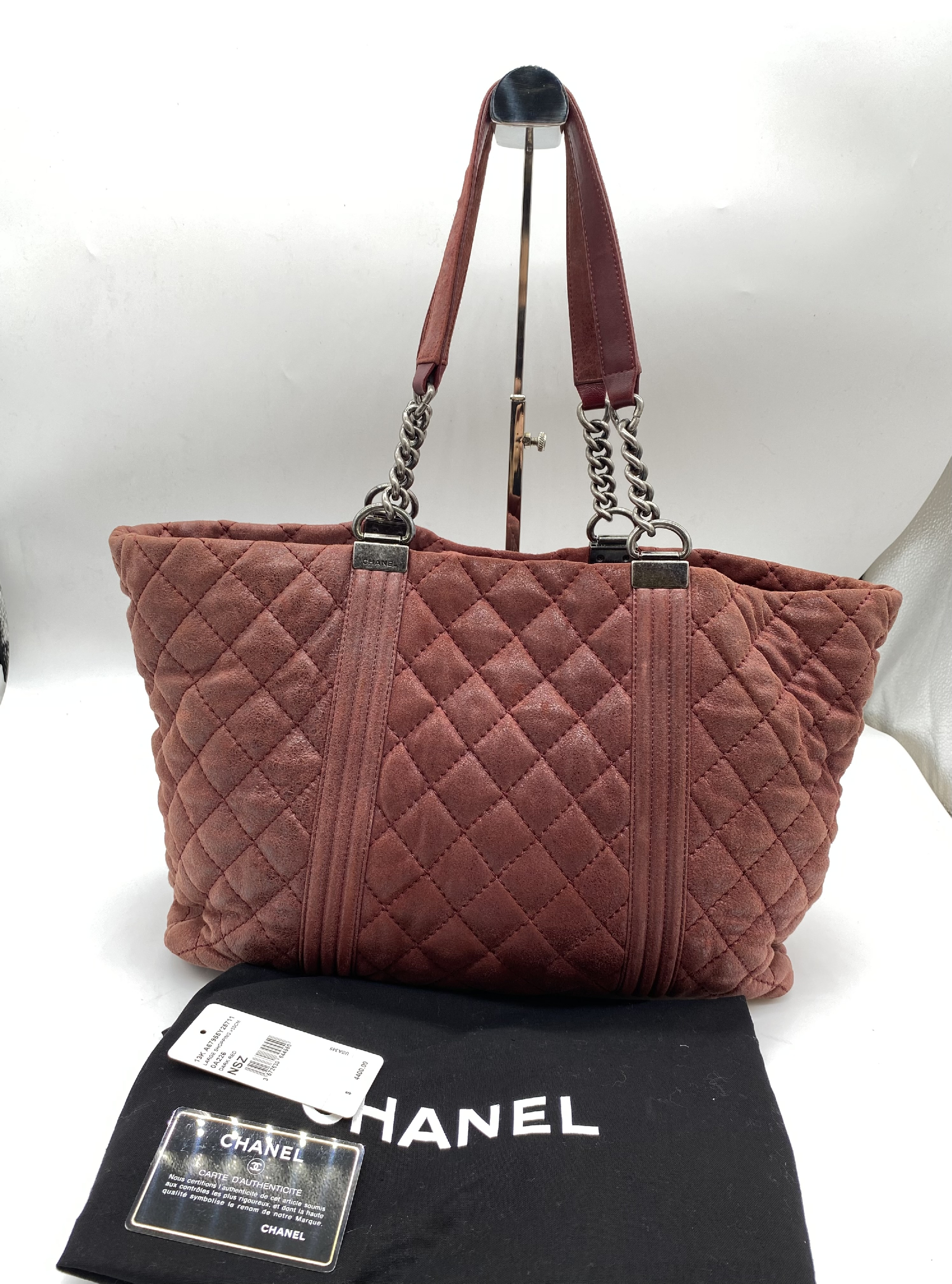 Boy Chanel leather chain tote bag with seal. Card number in the 18s range. Comes with dust bag. — view 2