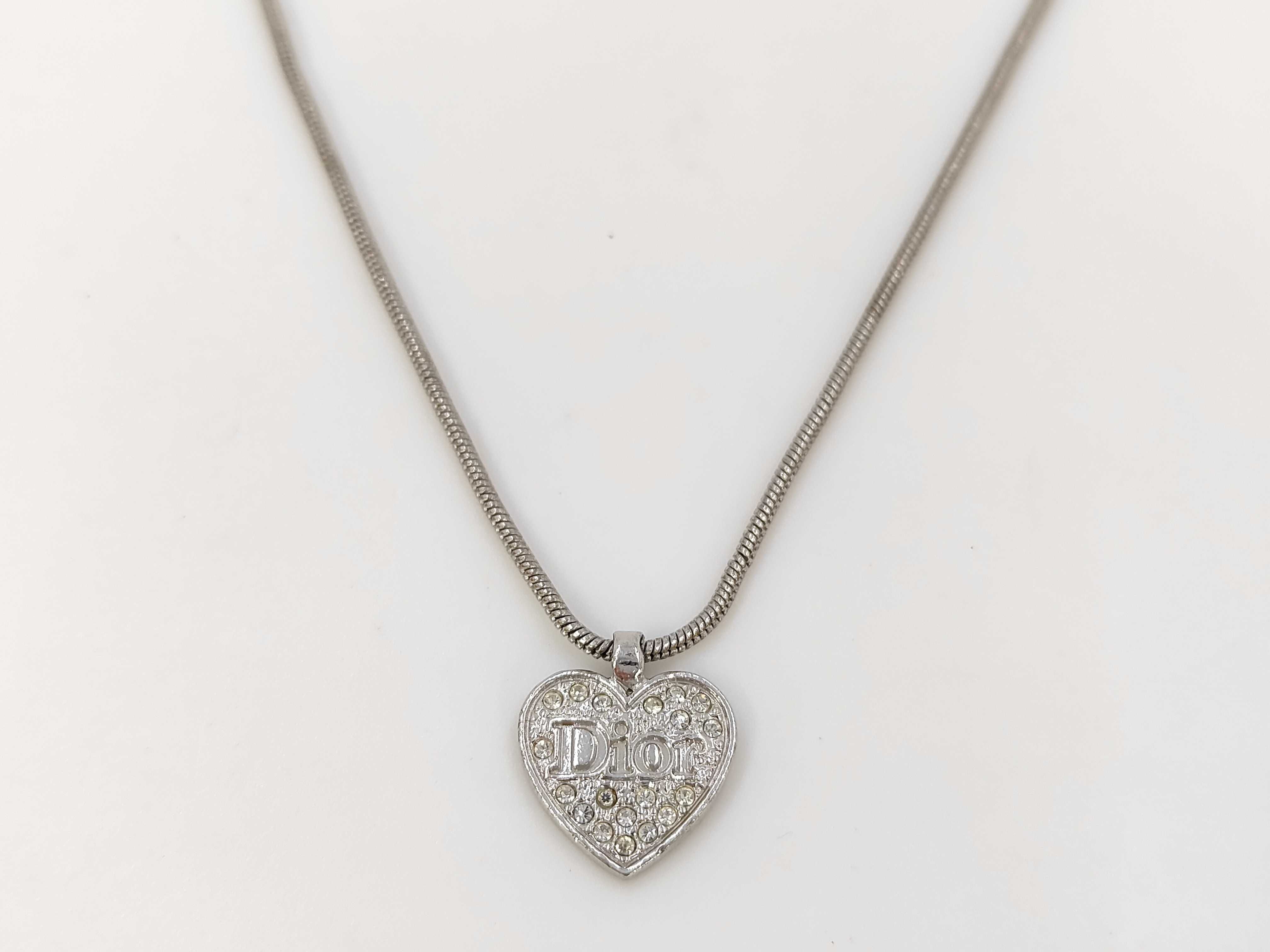 Logo Heart Stone Silver Necklace