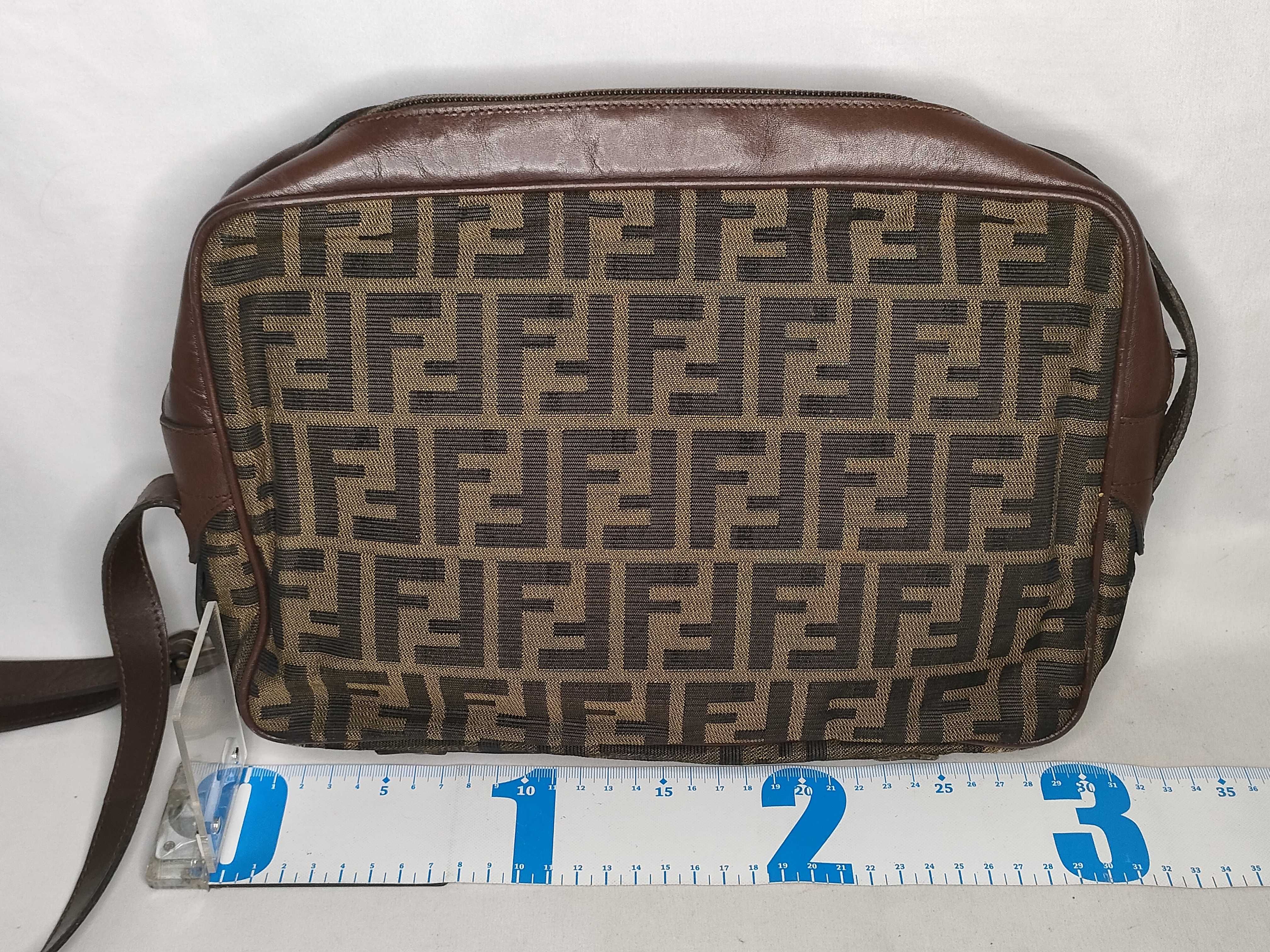 Zucca pattern shoulder bag, canvas and leather, khaki. — view 2