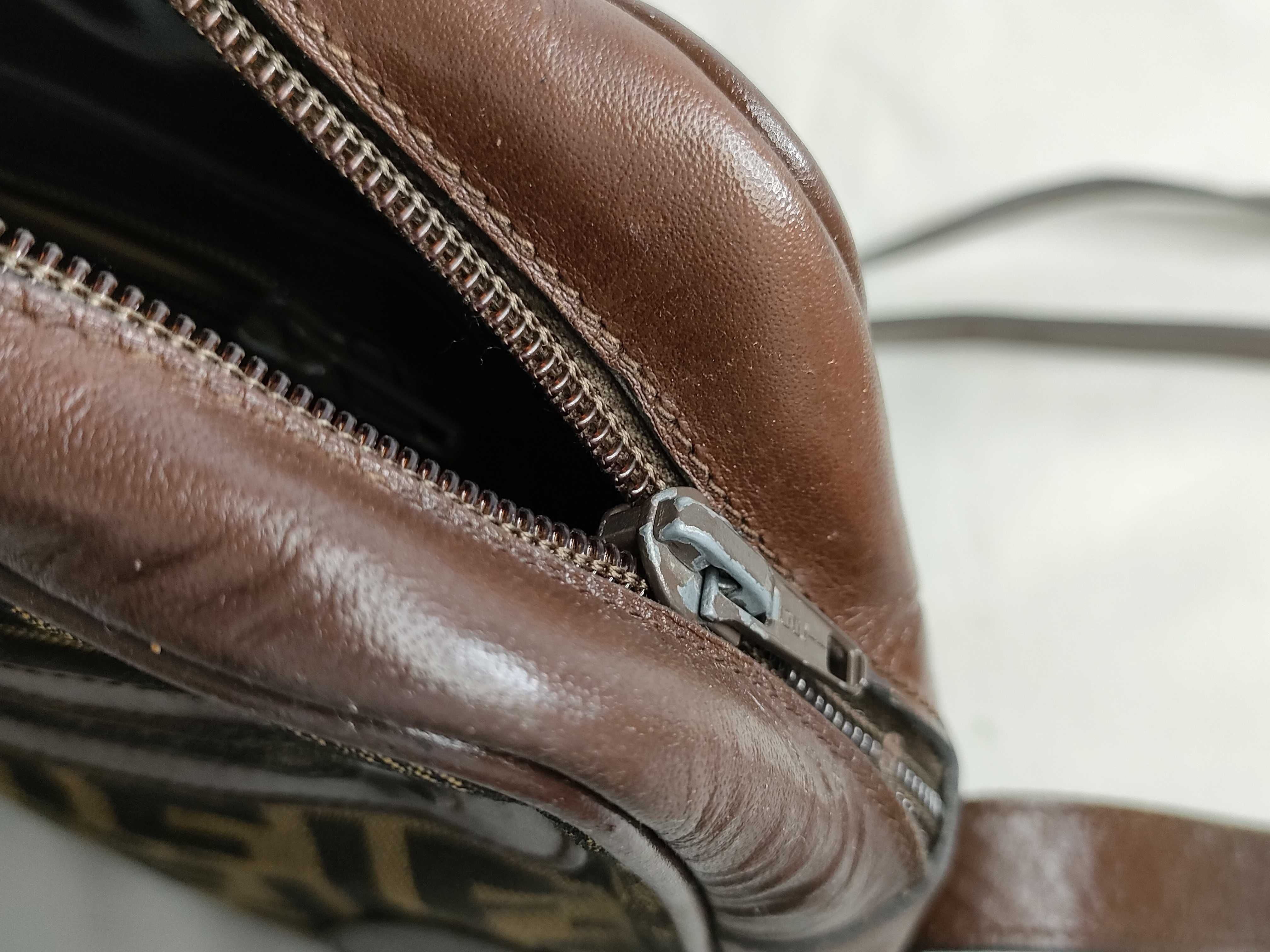 Zucca pattern shoulder bag, canvas and leather, khaki. — view 13