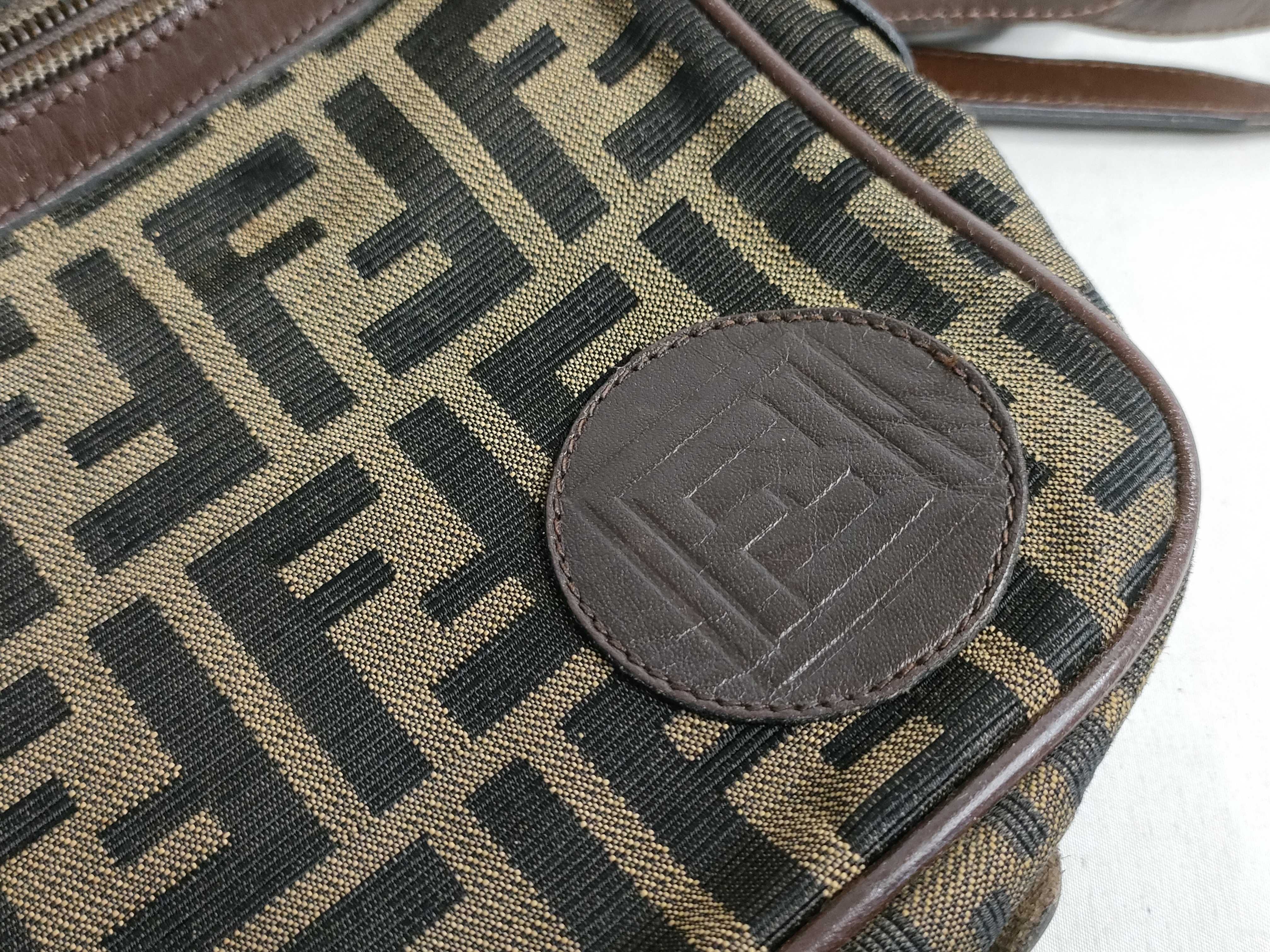 Zucca pattern shoulder bag, canvas and leather, khaki. — view 15
