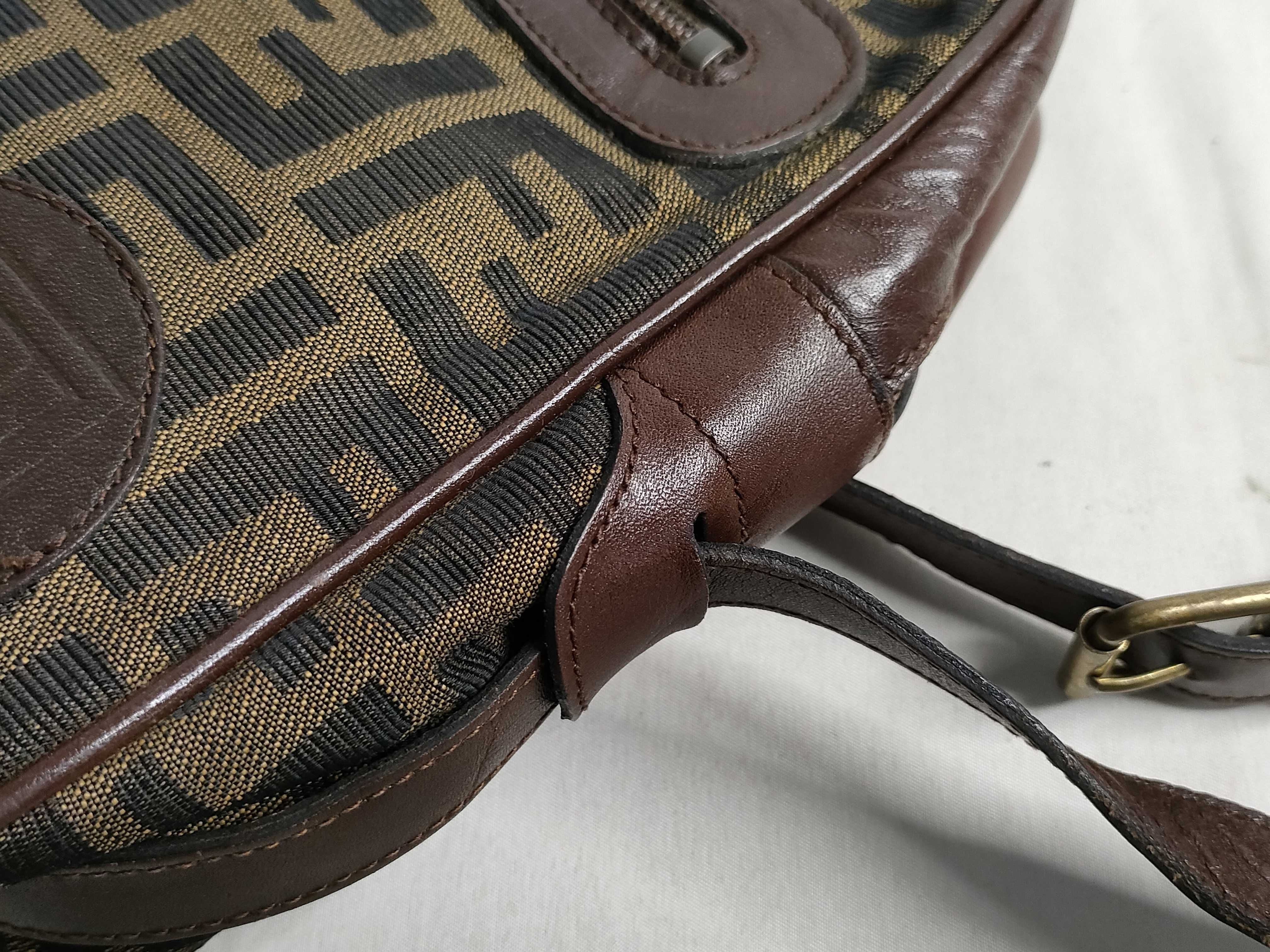 Zucca pattern shoulder bag, canvas and leather, khaki. — view 5