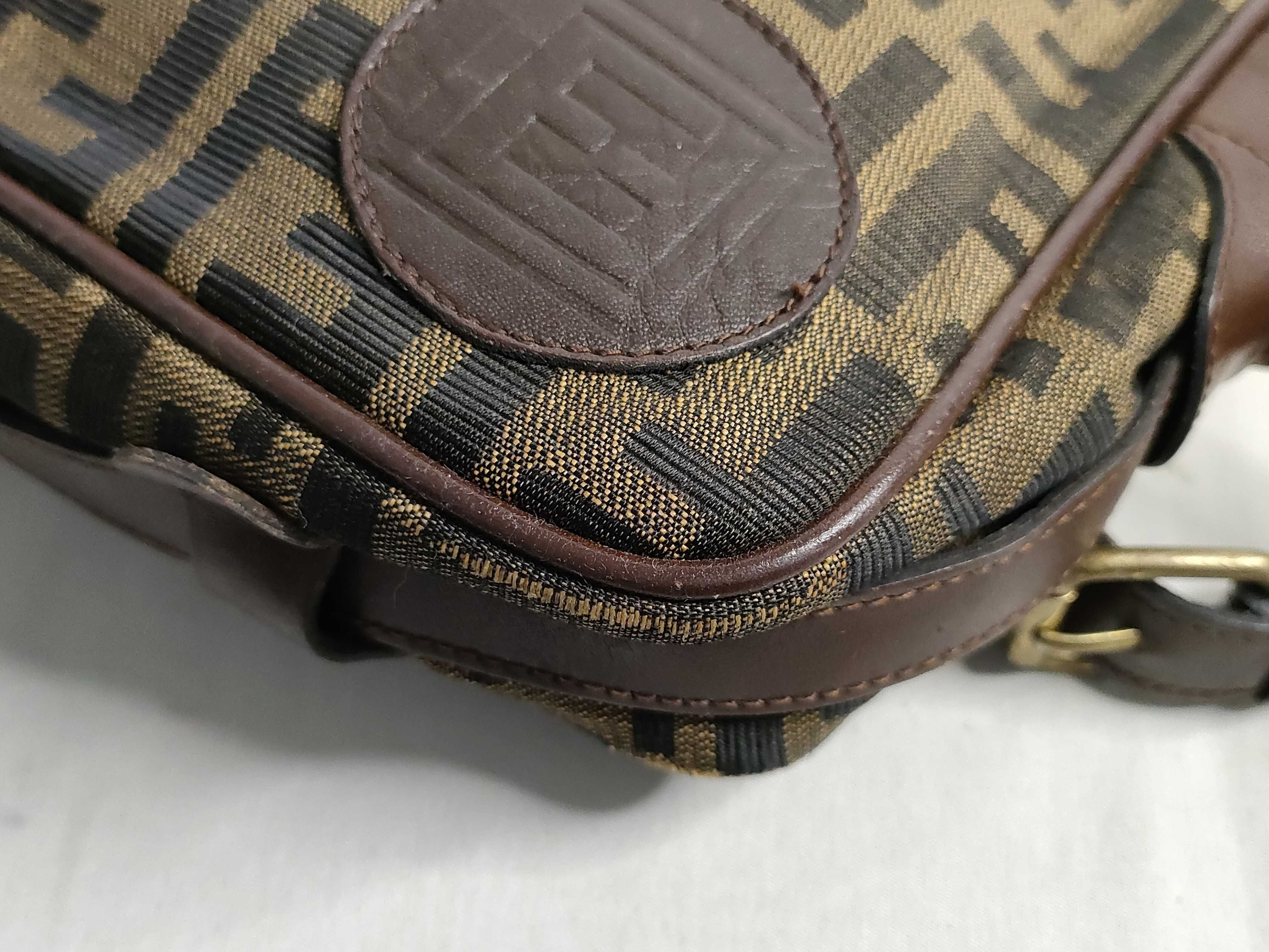 Zucca pattern shoulder bag, canvas and leather, khaki. — view 6