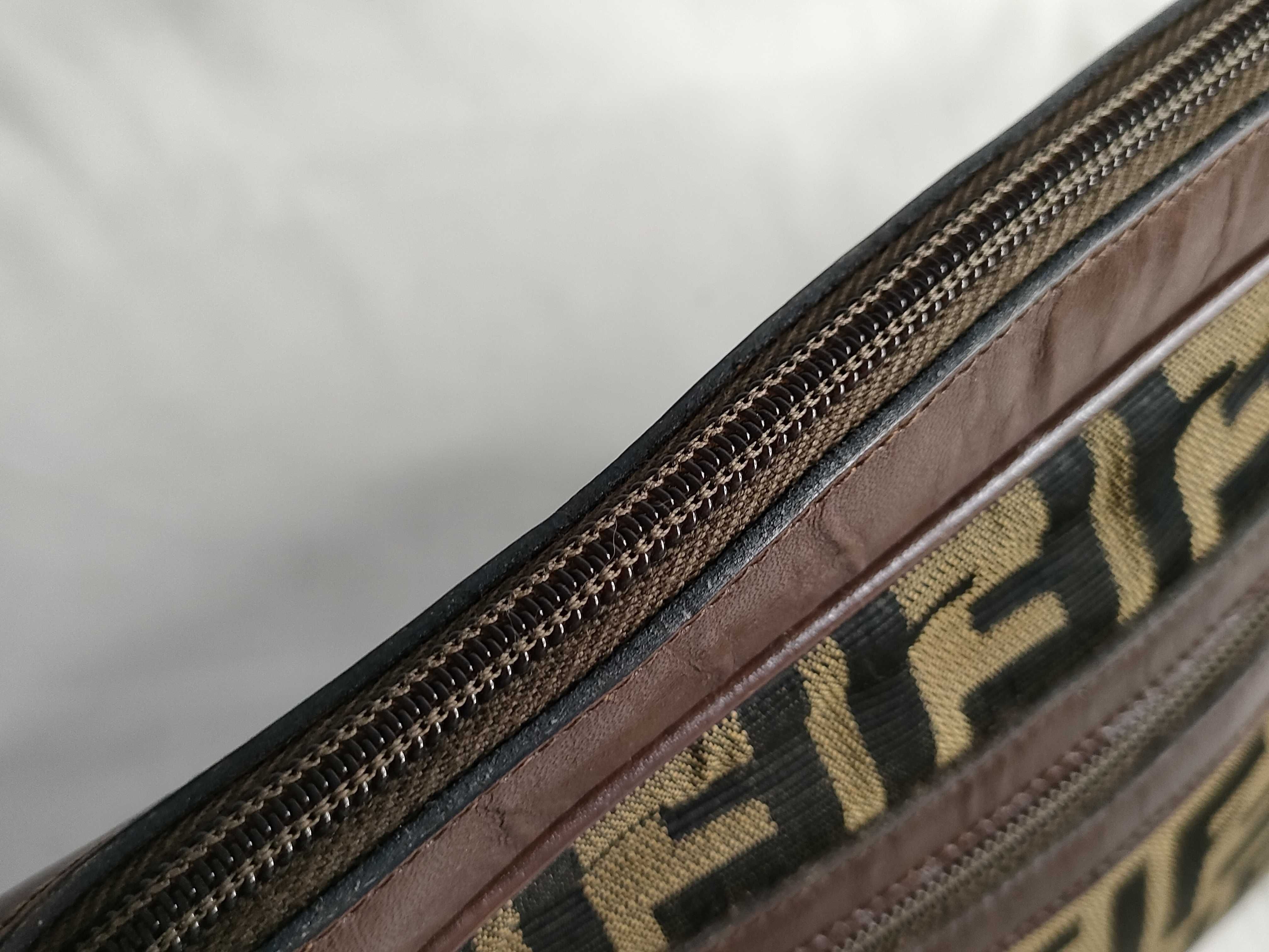 Zucca pattern shoulder bag, canvas and leather, khaki. — view 8